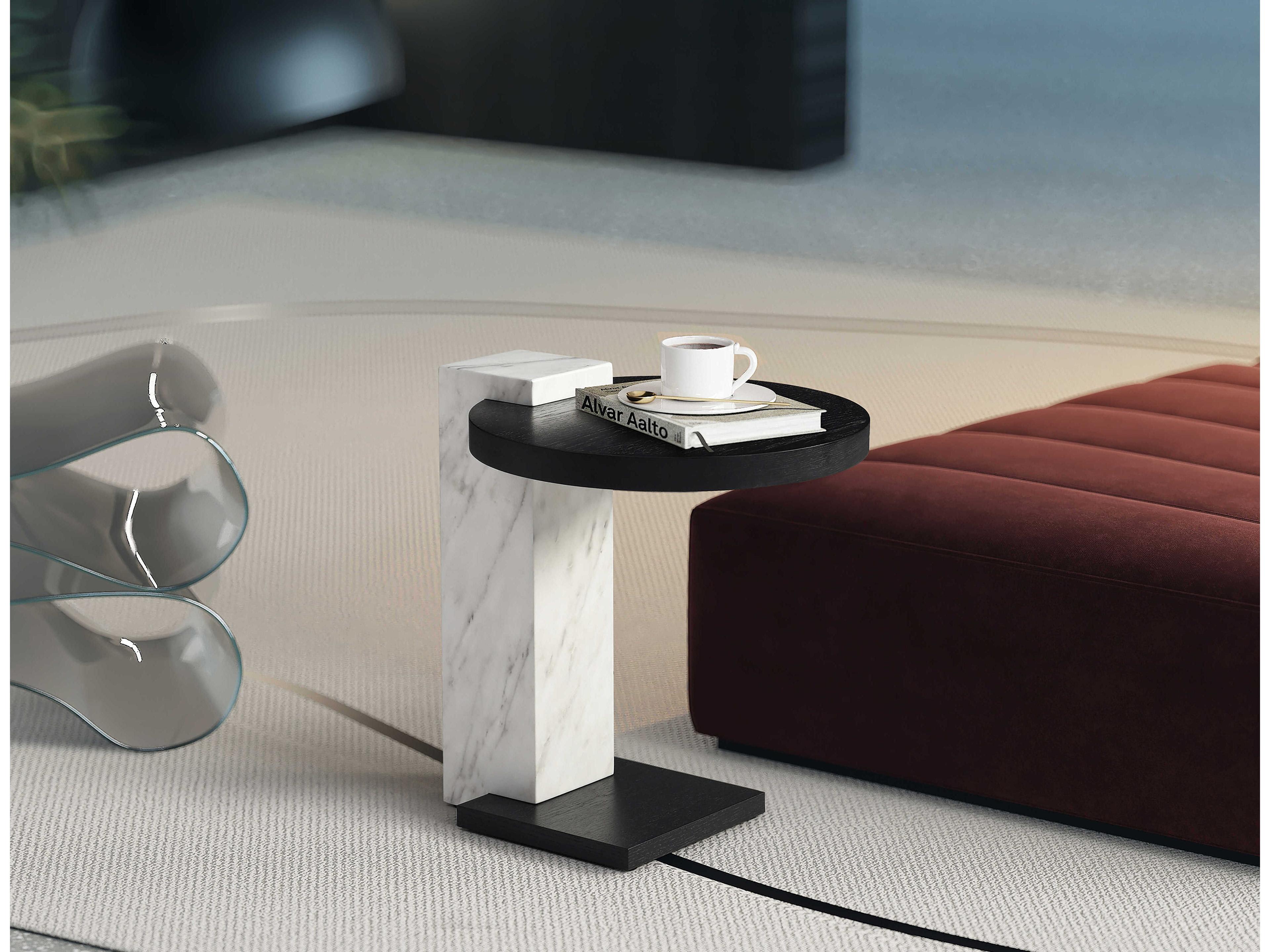 Whiteline Modern Living Mabel Round Marble Black White End Table
