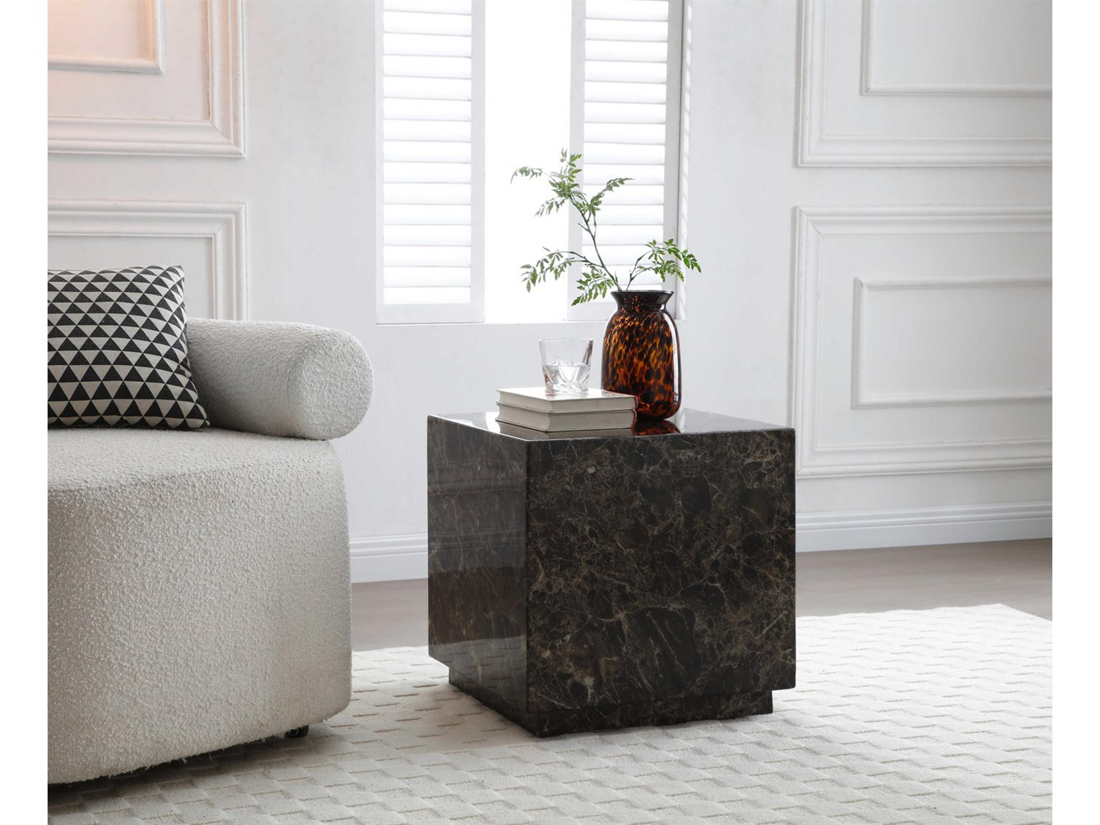 Whiteline Modern Living Iris Square Marble Brown End Table
