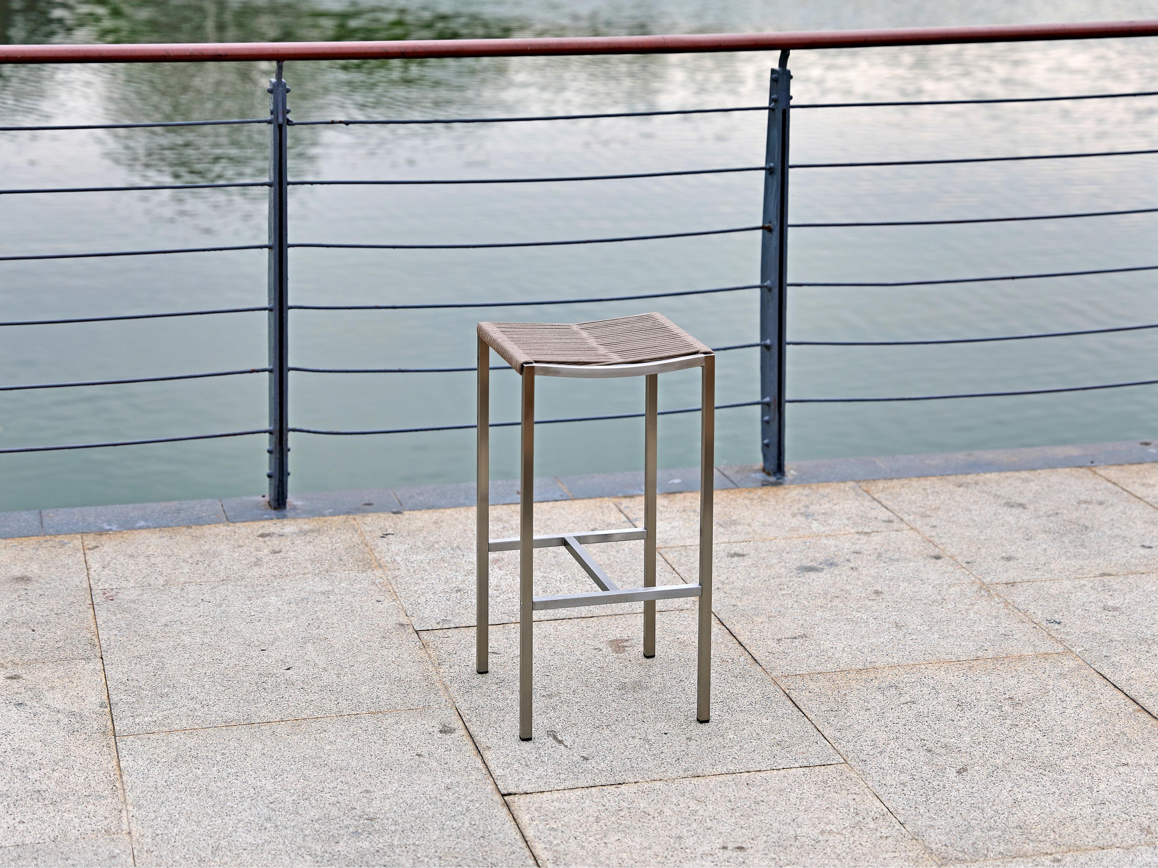 Whiteline Modern Living Outdoor Stone Brown Aluminum Rope Bar Stool