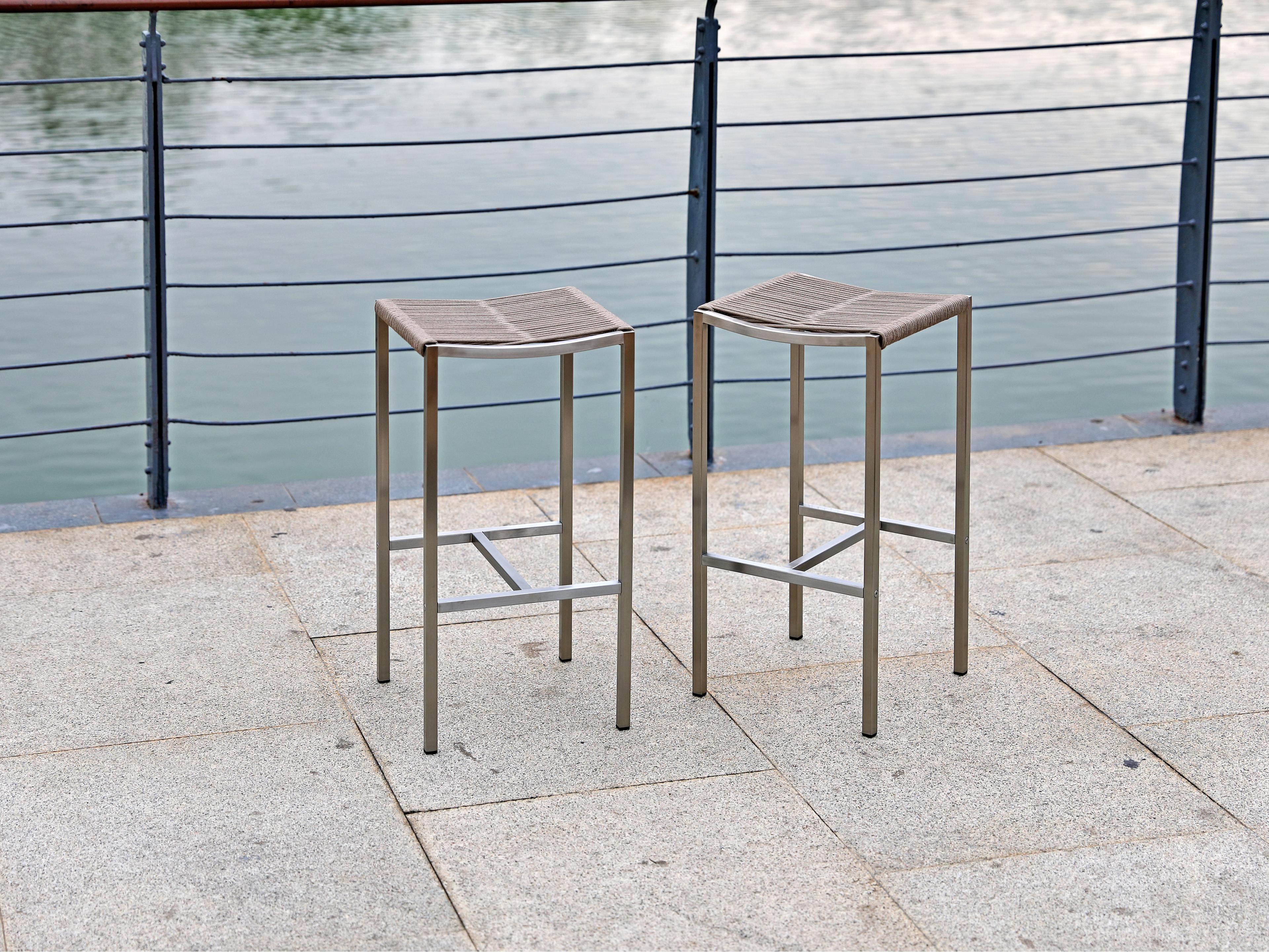 Whiteline Modern Living Outdoor Stone Brown Aluminum Rope Bar Stool