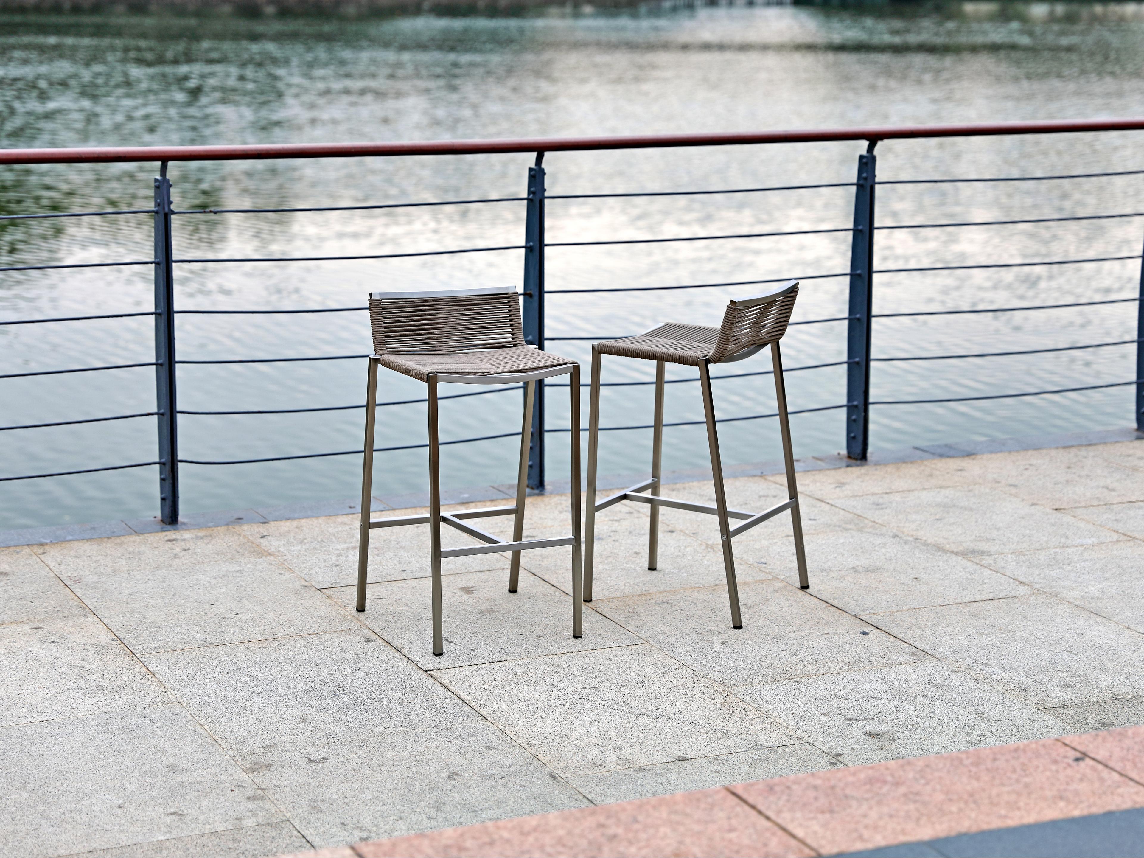 Whiteline Modern Living Outdoor Stone Brown Aluminum Rope Bar Stool