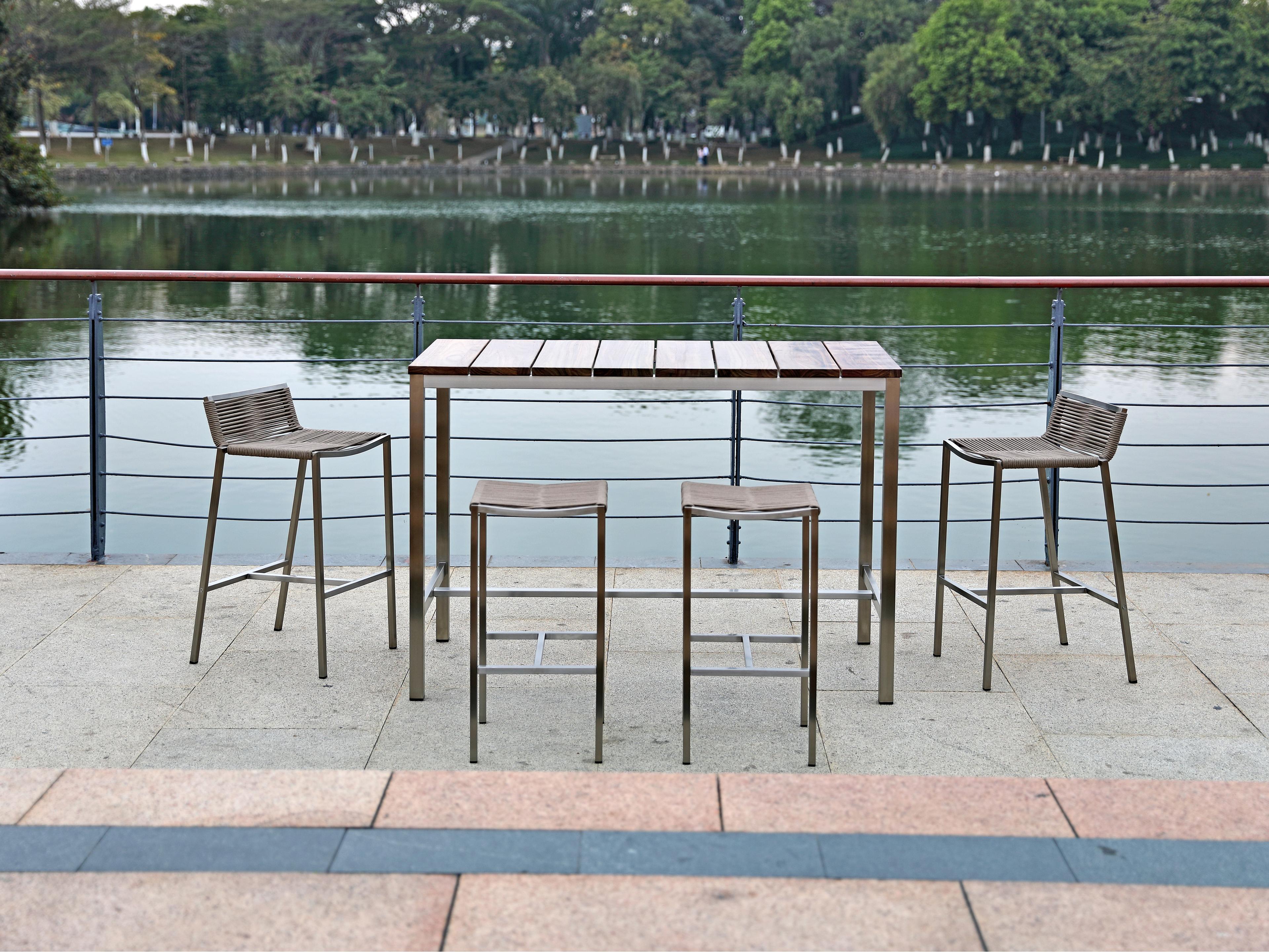 Whiteline Modern Living Outdoor Stone Brown Aluminum Rope Bar Stool