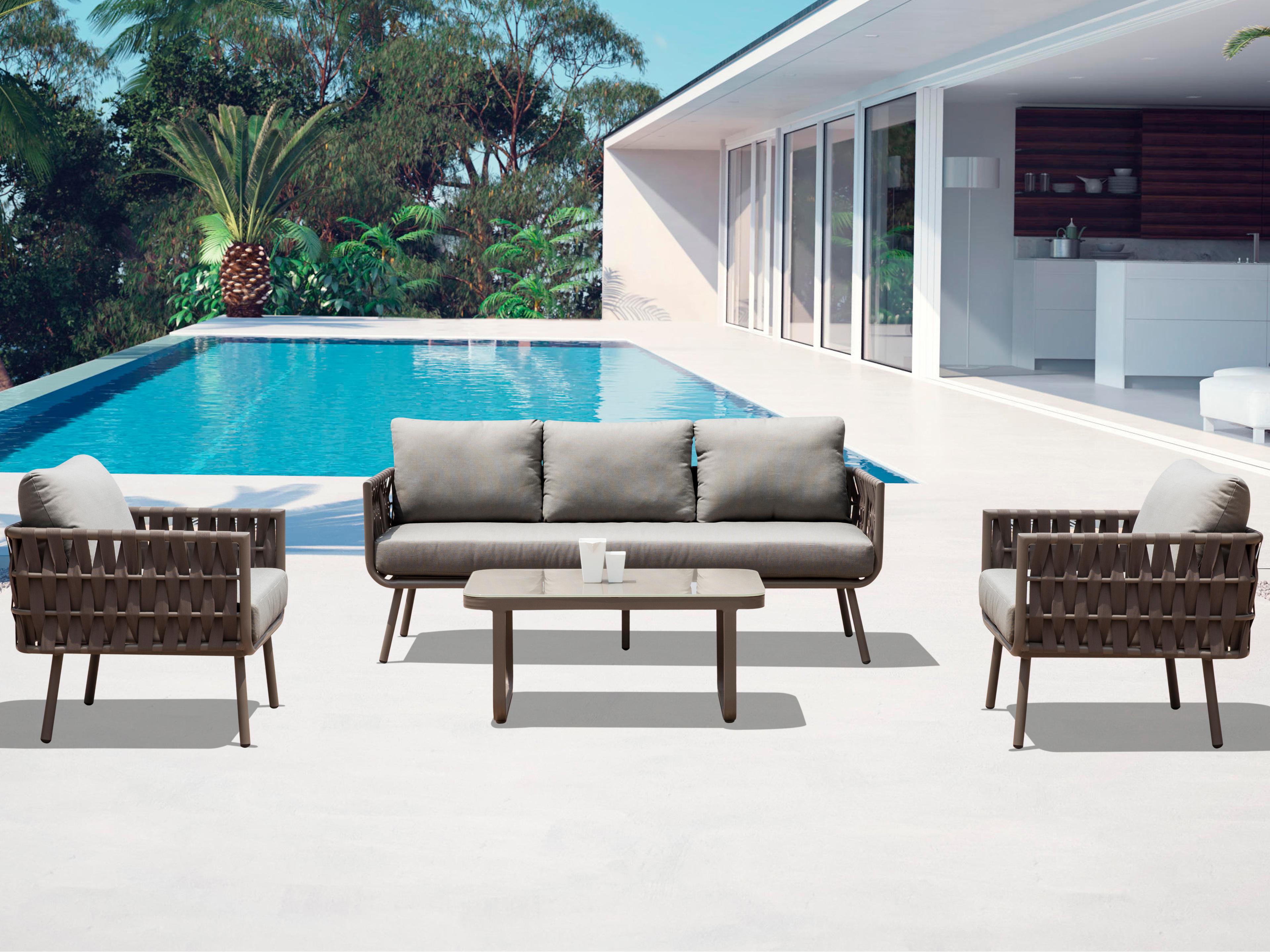 Whiteline Modern Living Outdoor Oasis Taupe Aluminum Cushion Lounge Set