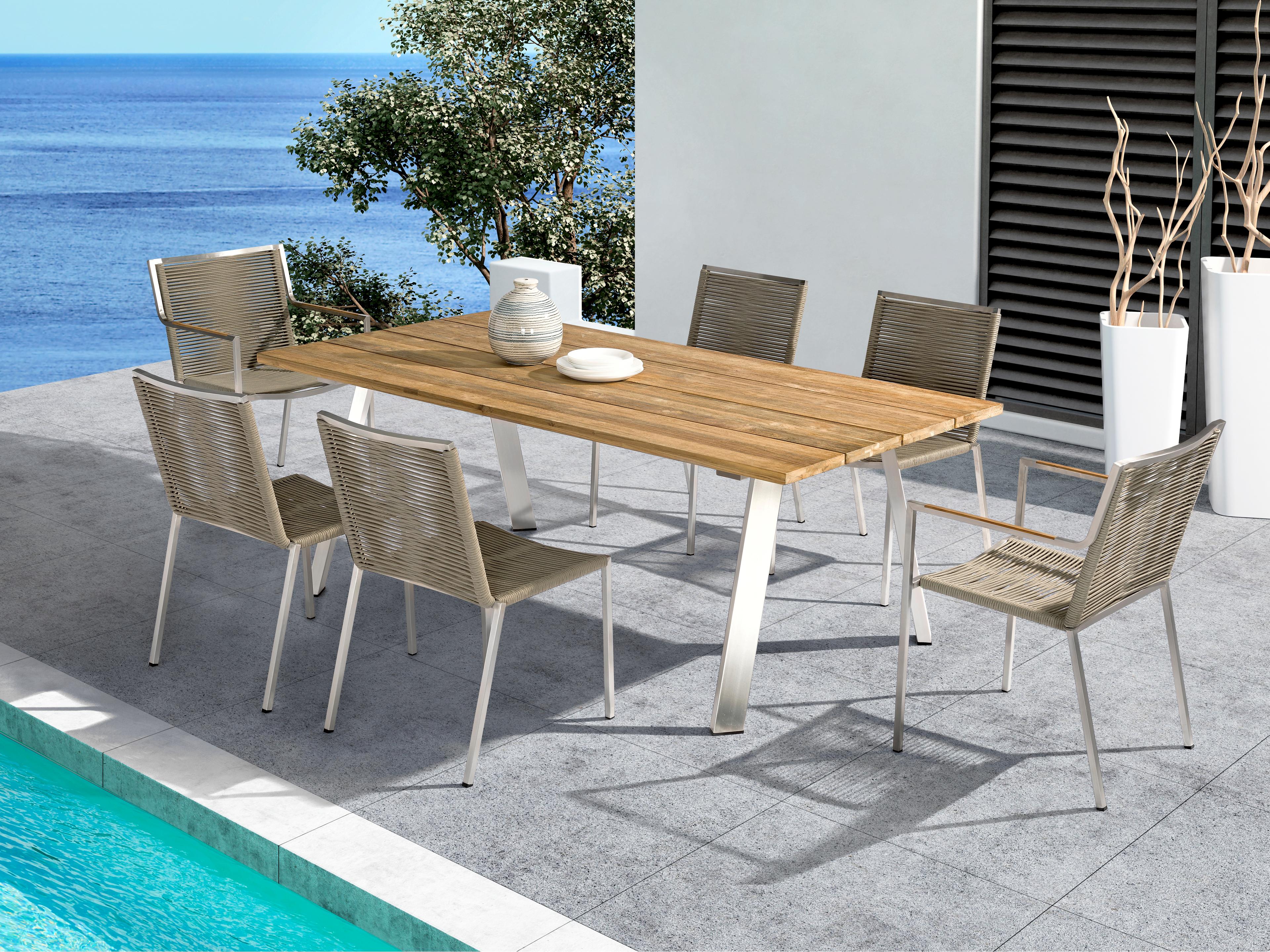 Whiteline Modern Living Outdoor Rhea Light Brown Aluminum Rope Dining Chair