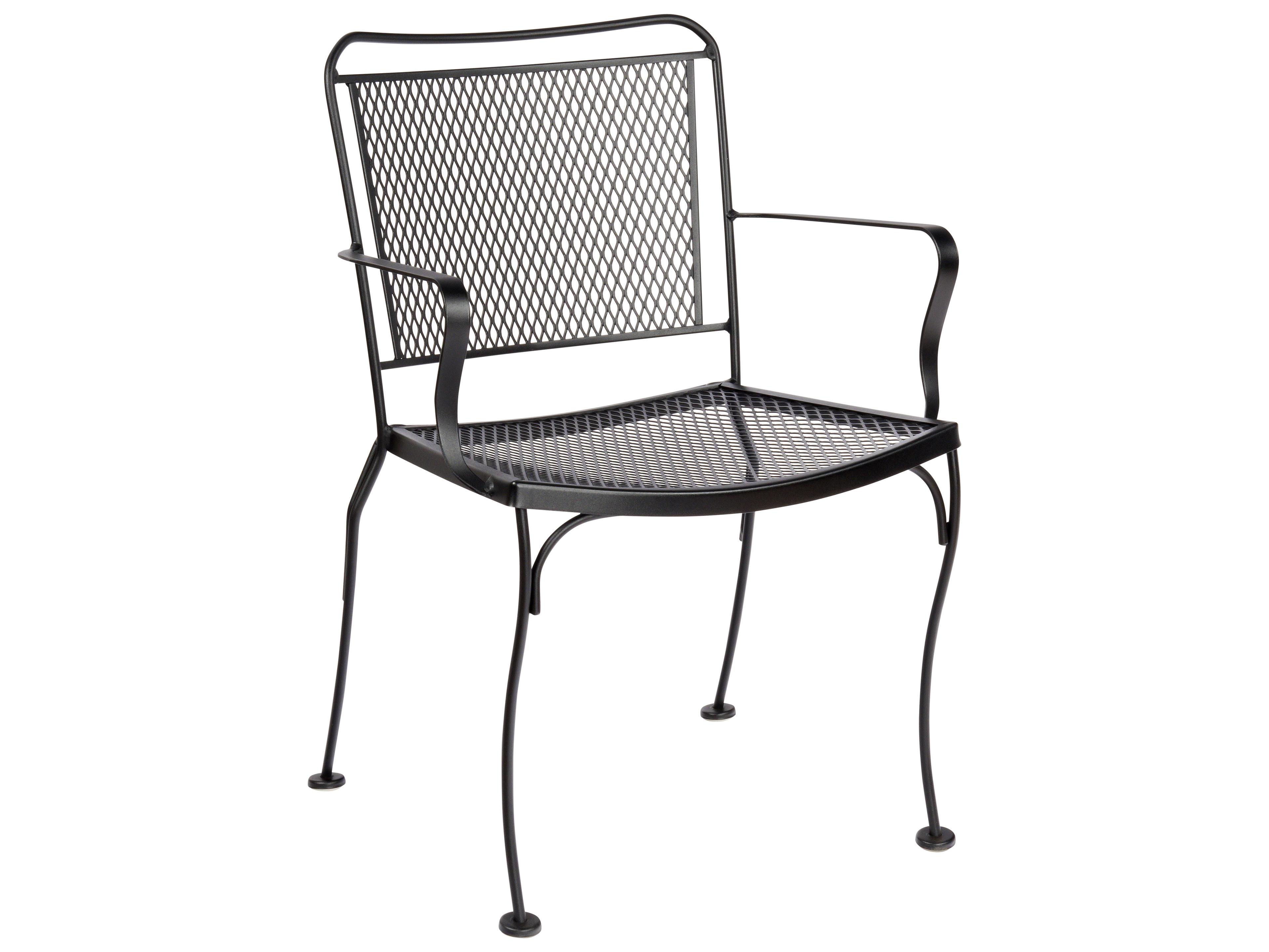 Constantine Wrought Iron Outdoor Patio Dining Arm Chair with Cushion