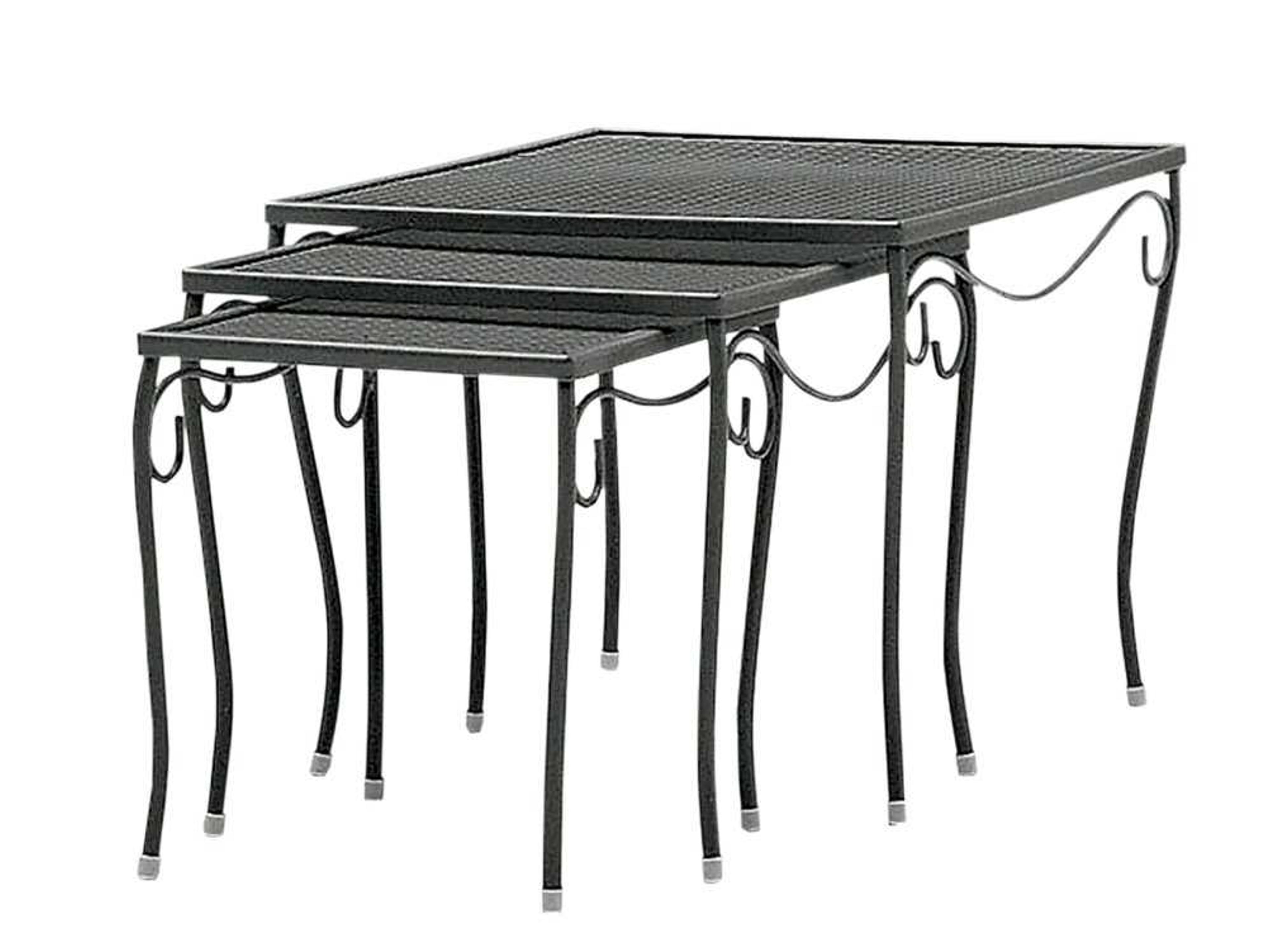 Wrought Iron Mesh Nest of Three Square Outdoor Patio End Tables