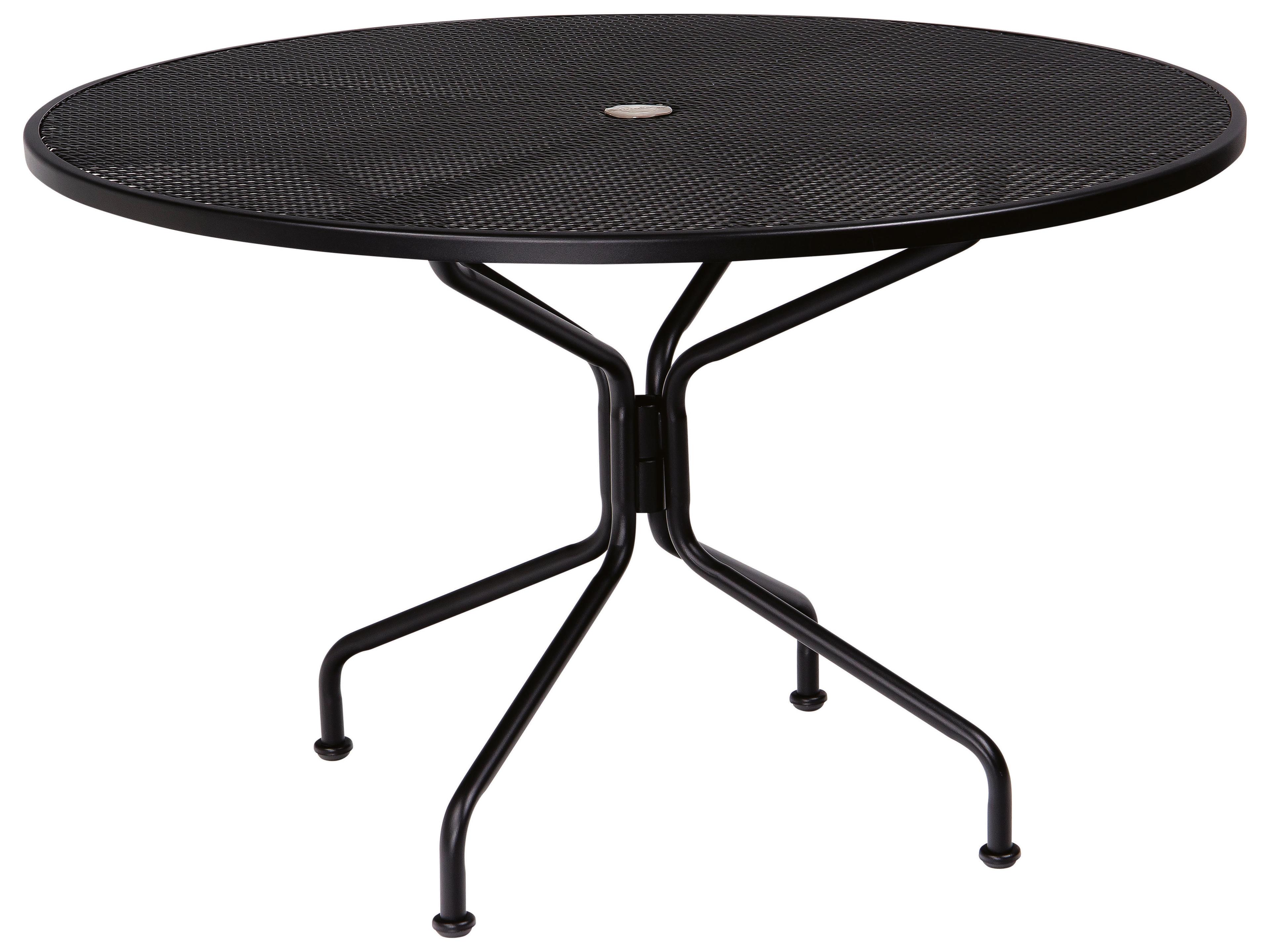 Wrought Iron Mesh Round 8-Spoke Outdoor Patio Dining Table with Umbrella Hole
