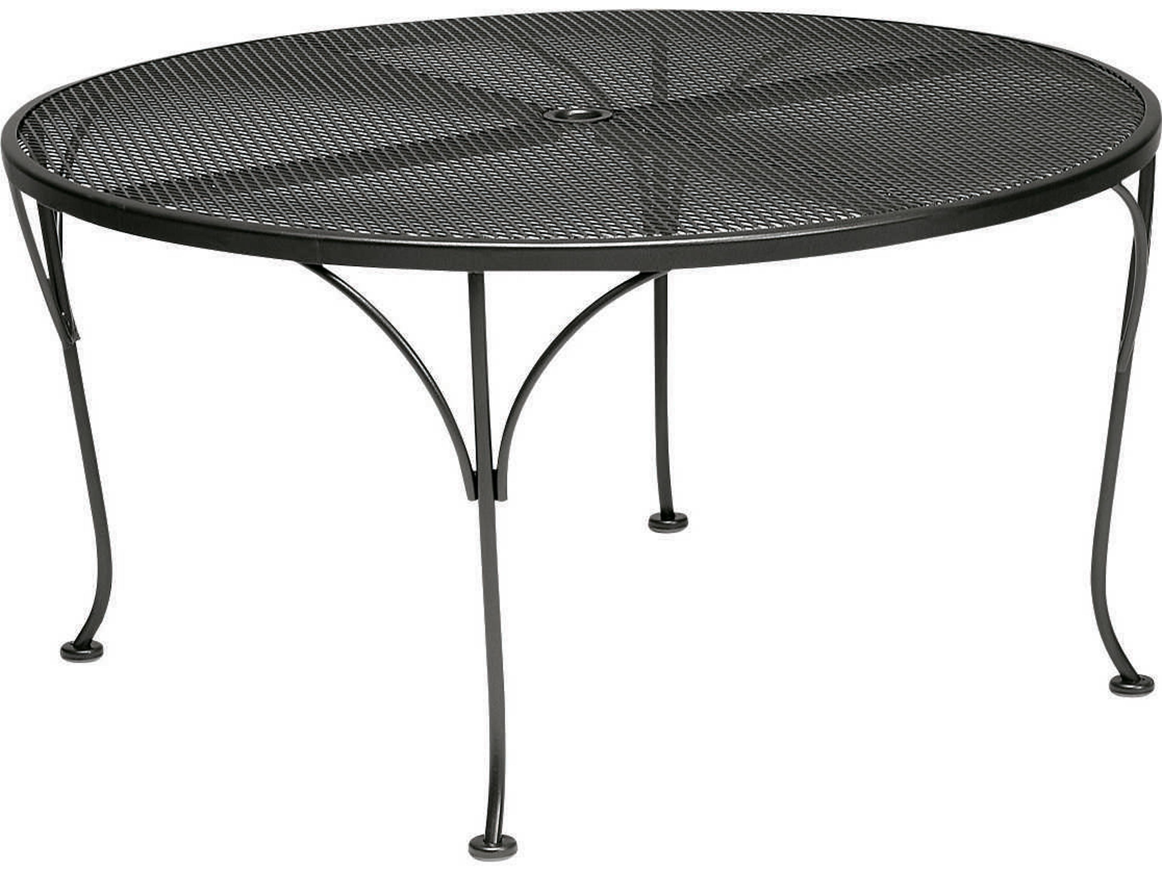 Wrought Iron Mesh Round Outdoor Patio Chat Table with Umbrella Hole