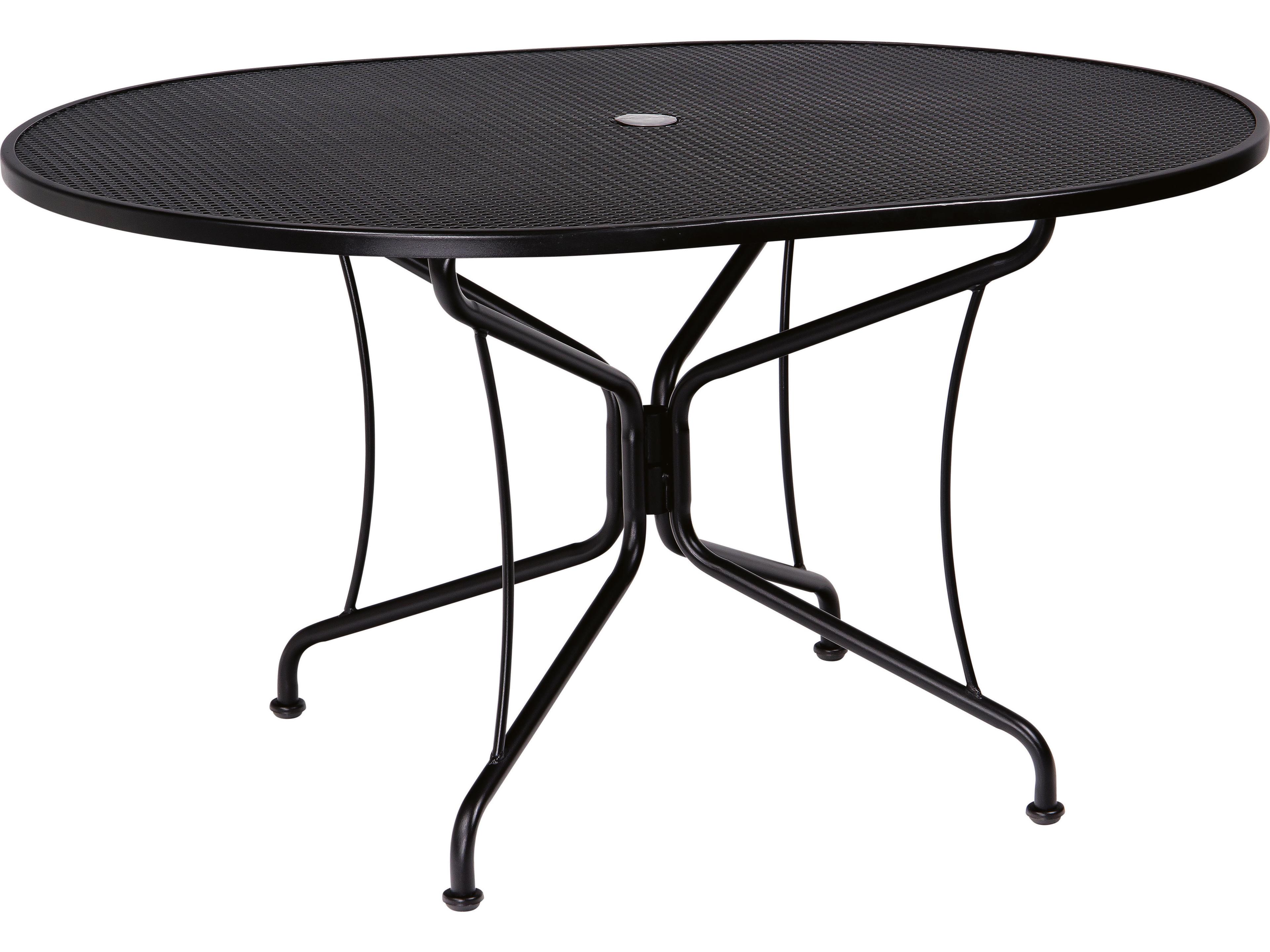 Wrought Iron Mesh Oval 8-Spoke Outdoor Patio Dining Table with Umbrella Hole