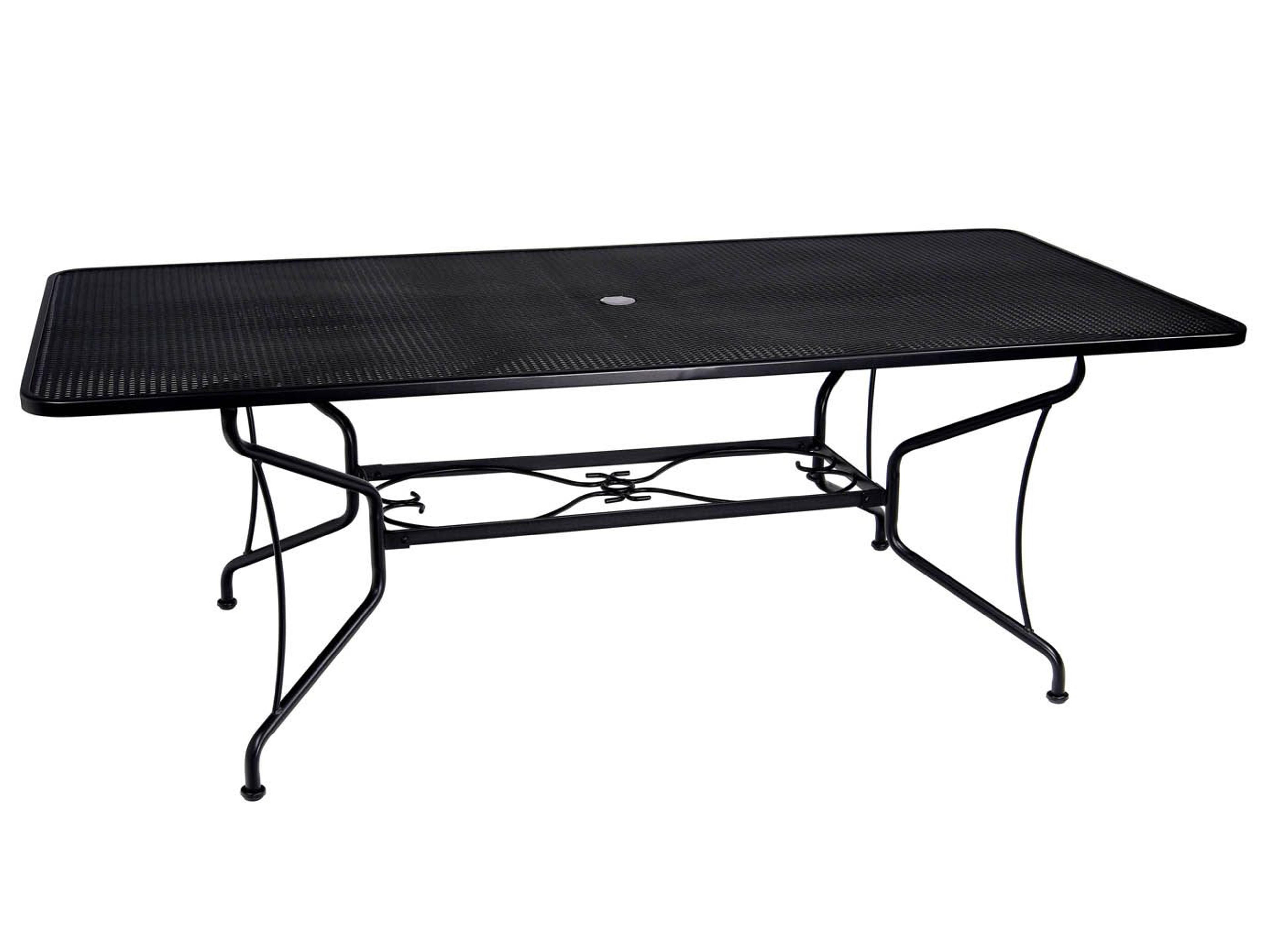 Wrought Iron Mesh Rectangular 8-Spoke Outdoor Dining Table with Umbrella Hole