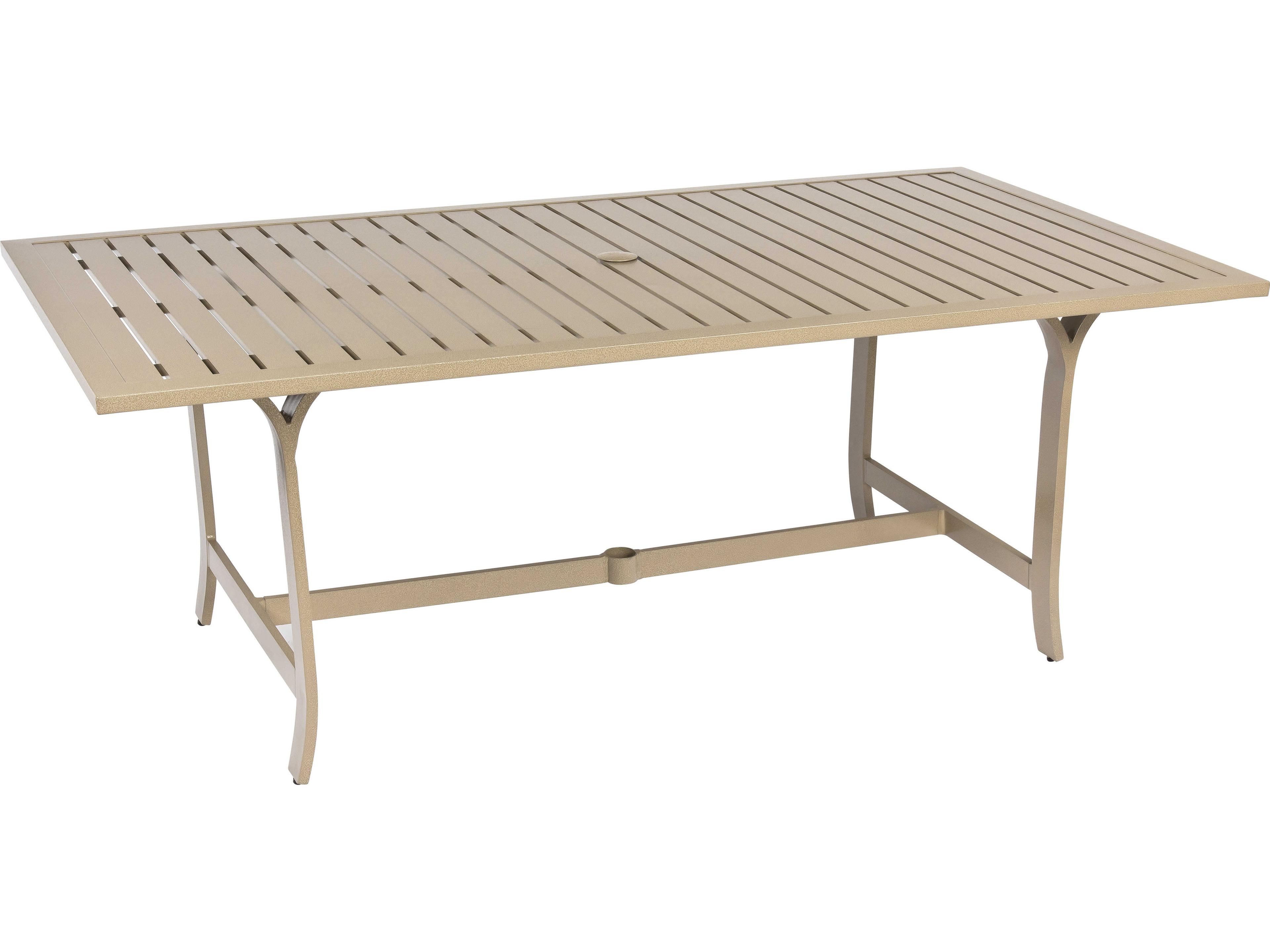 Woodard Seal Cove Aluminum Rectangular Outdoor Patio Dining Table with Umbrella Hole