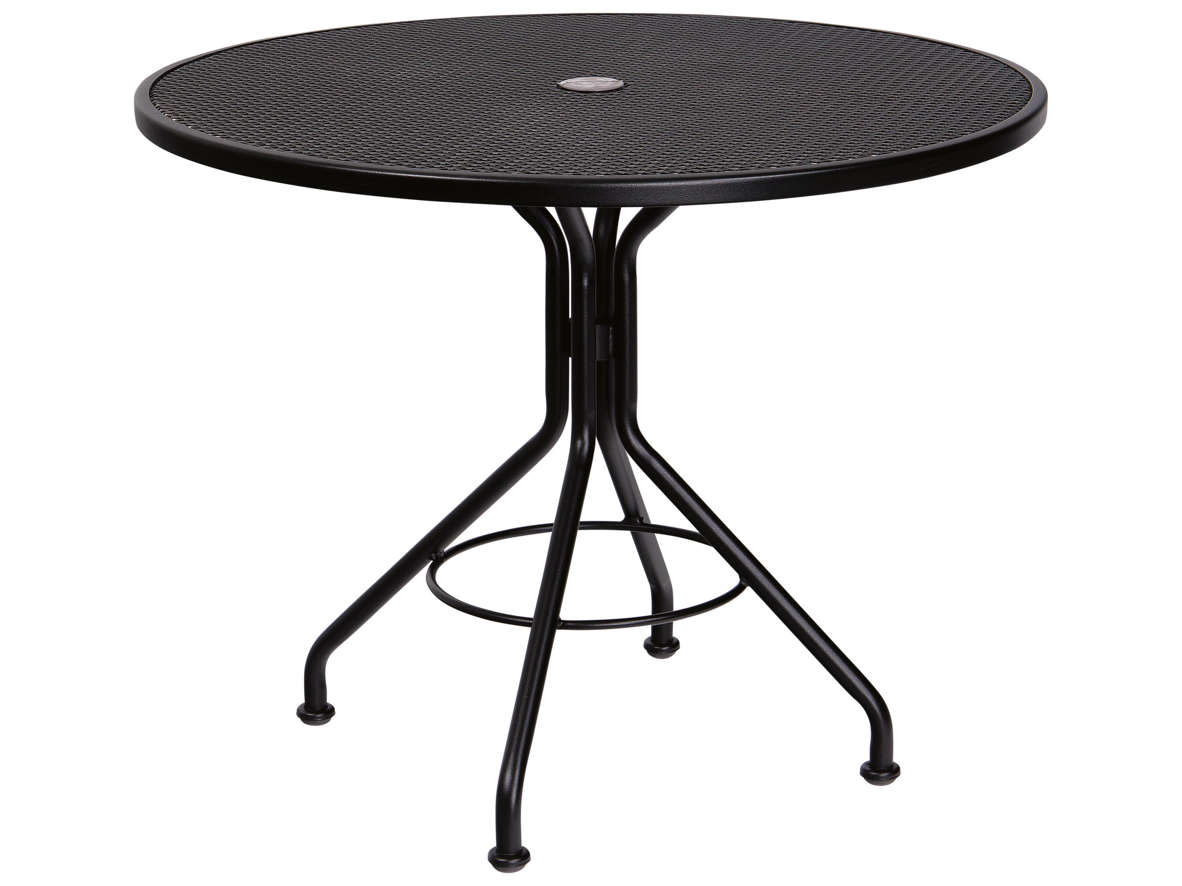 Wrought Iron Mesh Round Outdoor Patio Bistro Table with Umbrella Hole