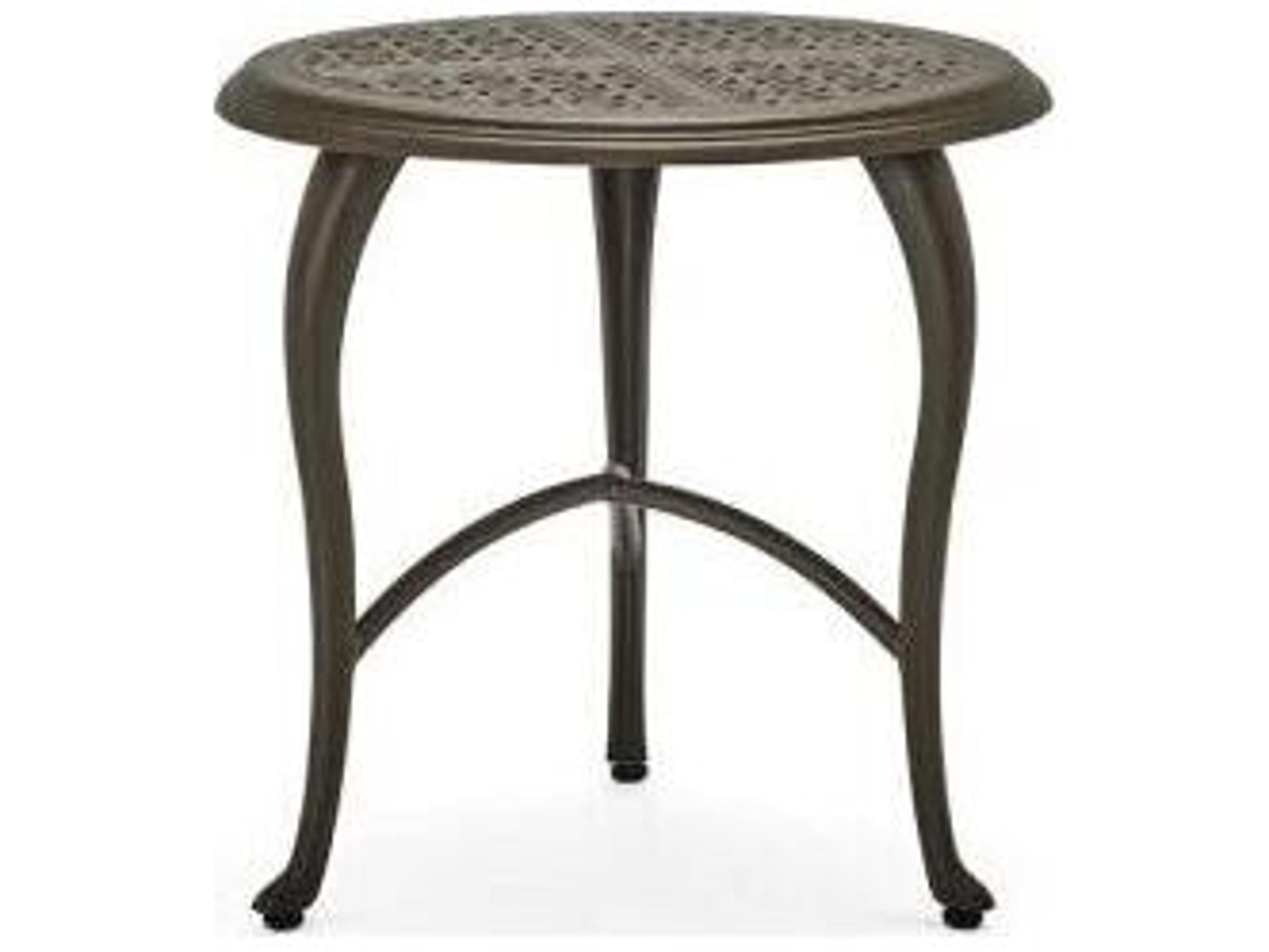Hampton Cast Aluminum Round Outdoor Patio End Table in Cabriole Base