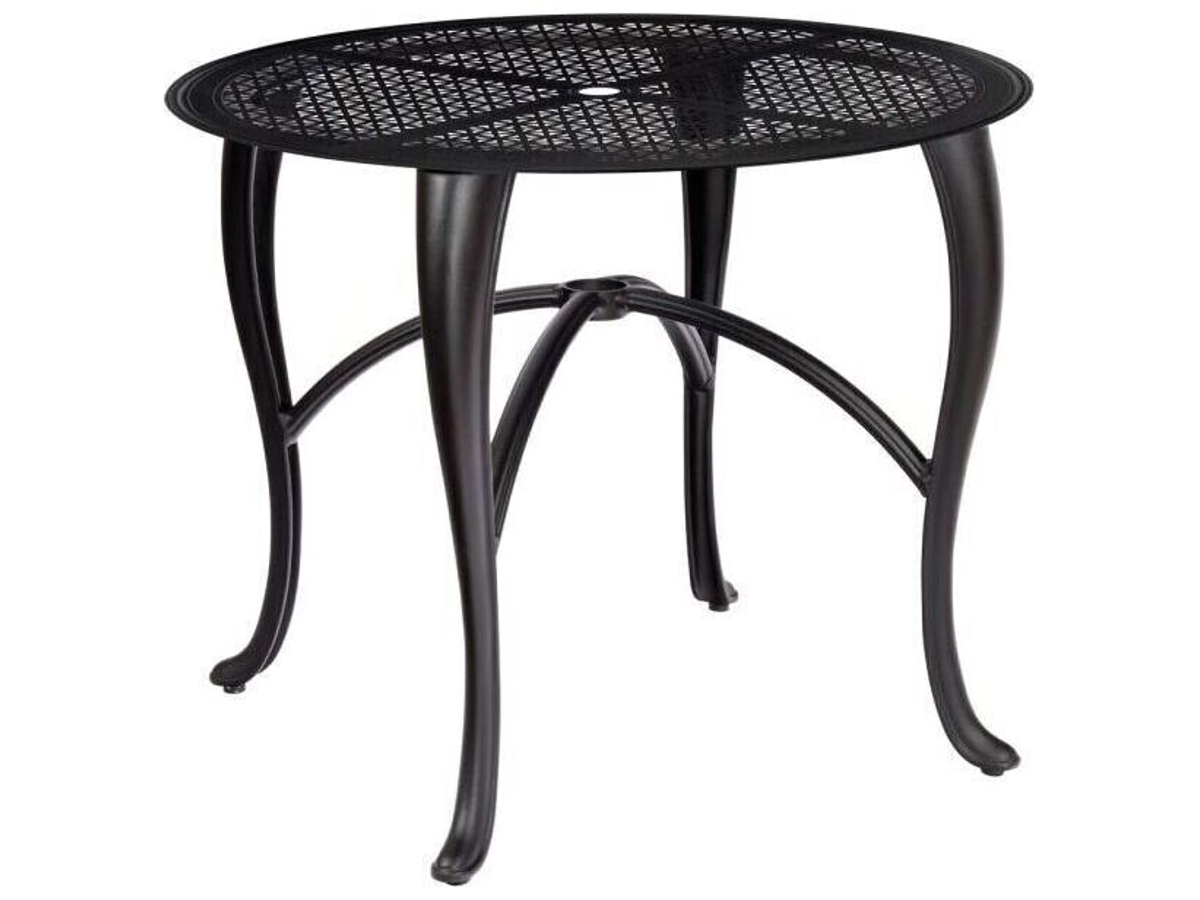 Hampton Cast Aluminum Round Outdoor Patio Dining Table with Umbrella Hole
