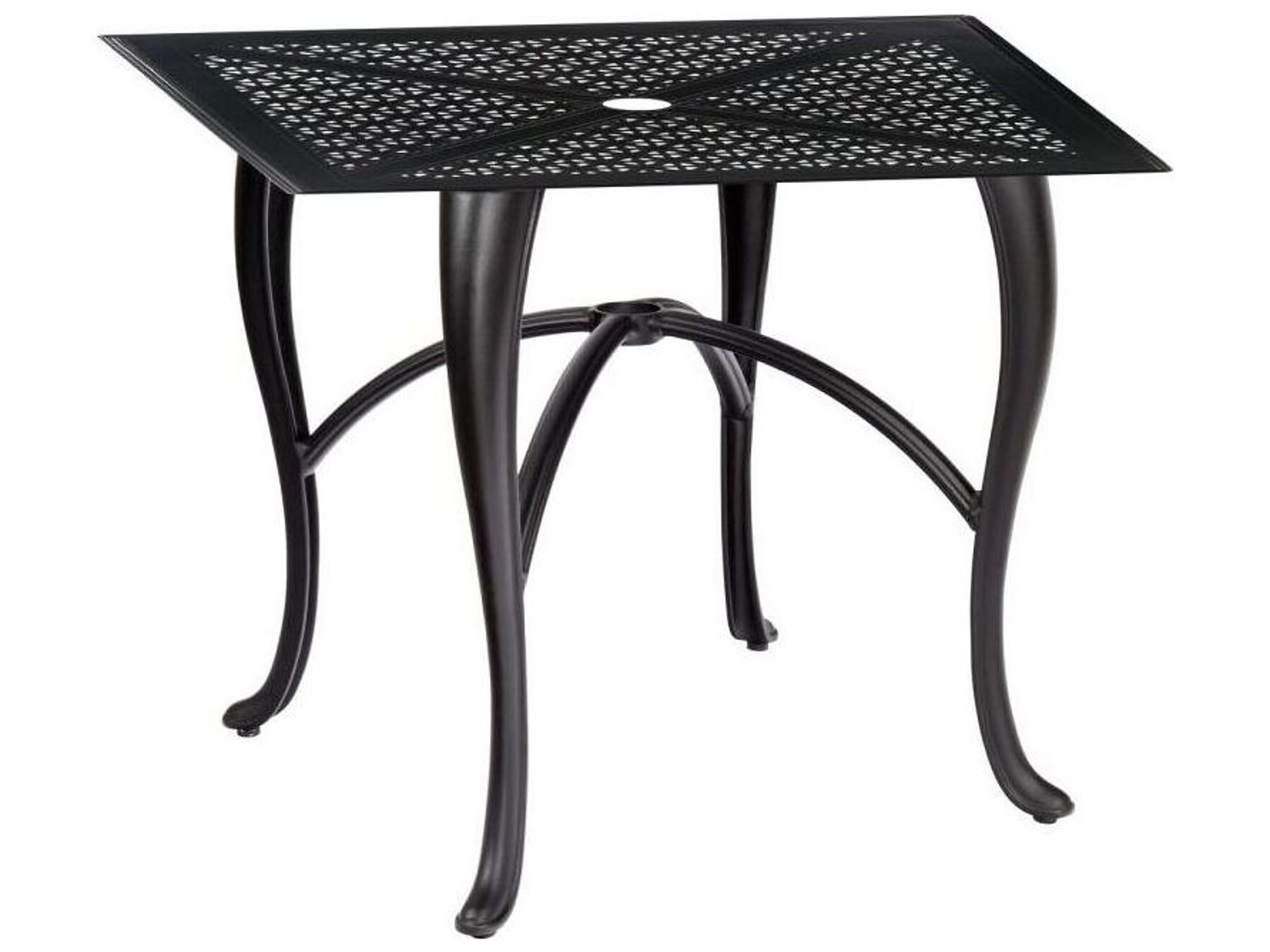 Hampton Cast Aluminum Square Patio Dining Table with Umbrella Hole