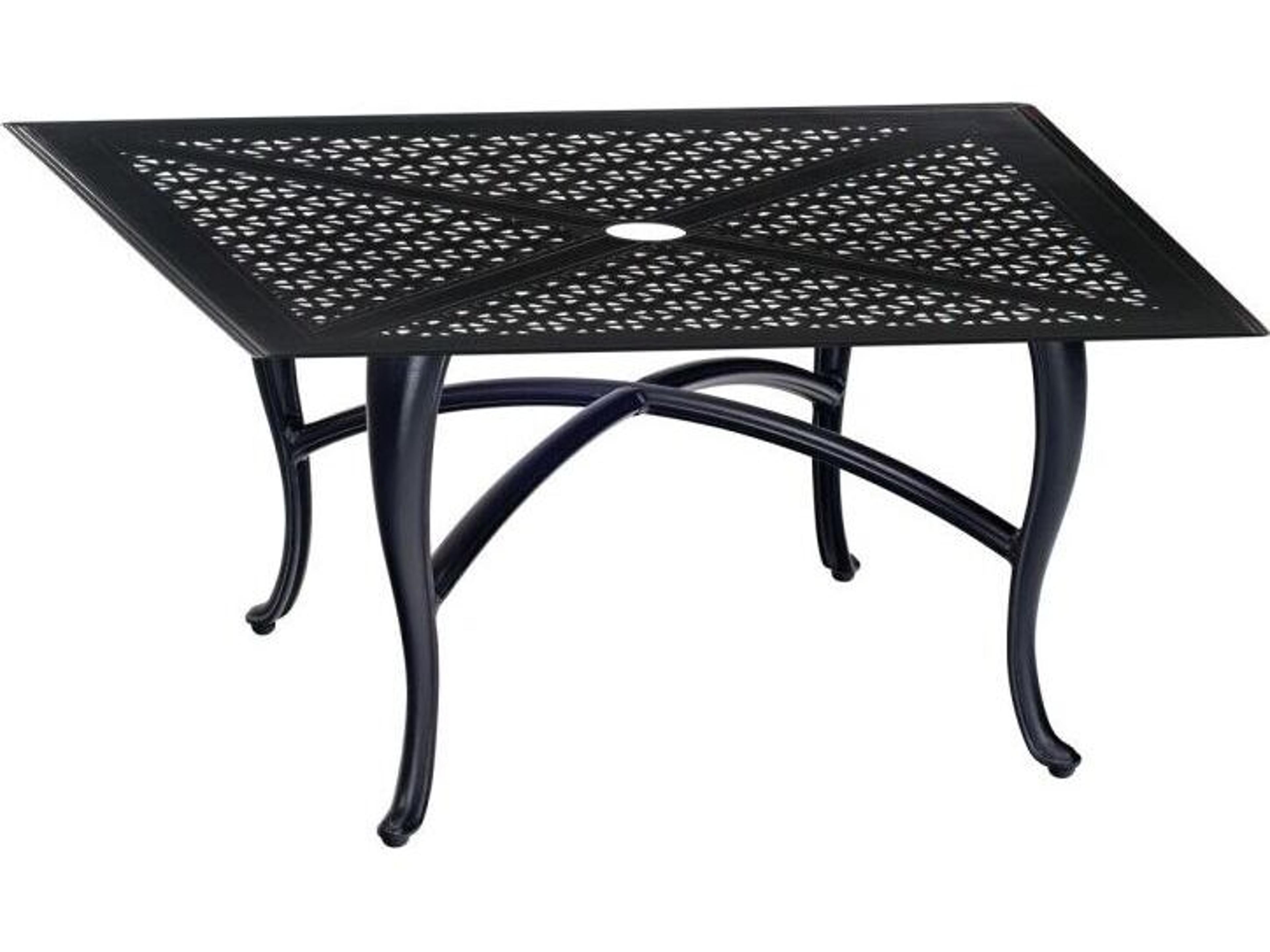 Hampton Cast Aluminum Square Patio Coffee Table with Umbrella Hole in Cabriole Base