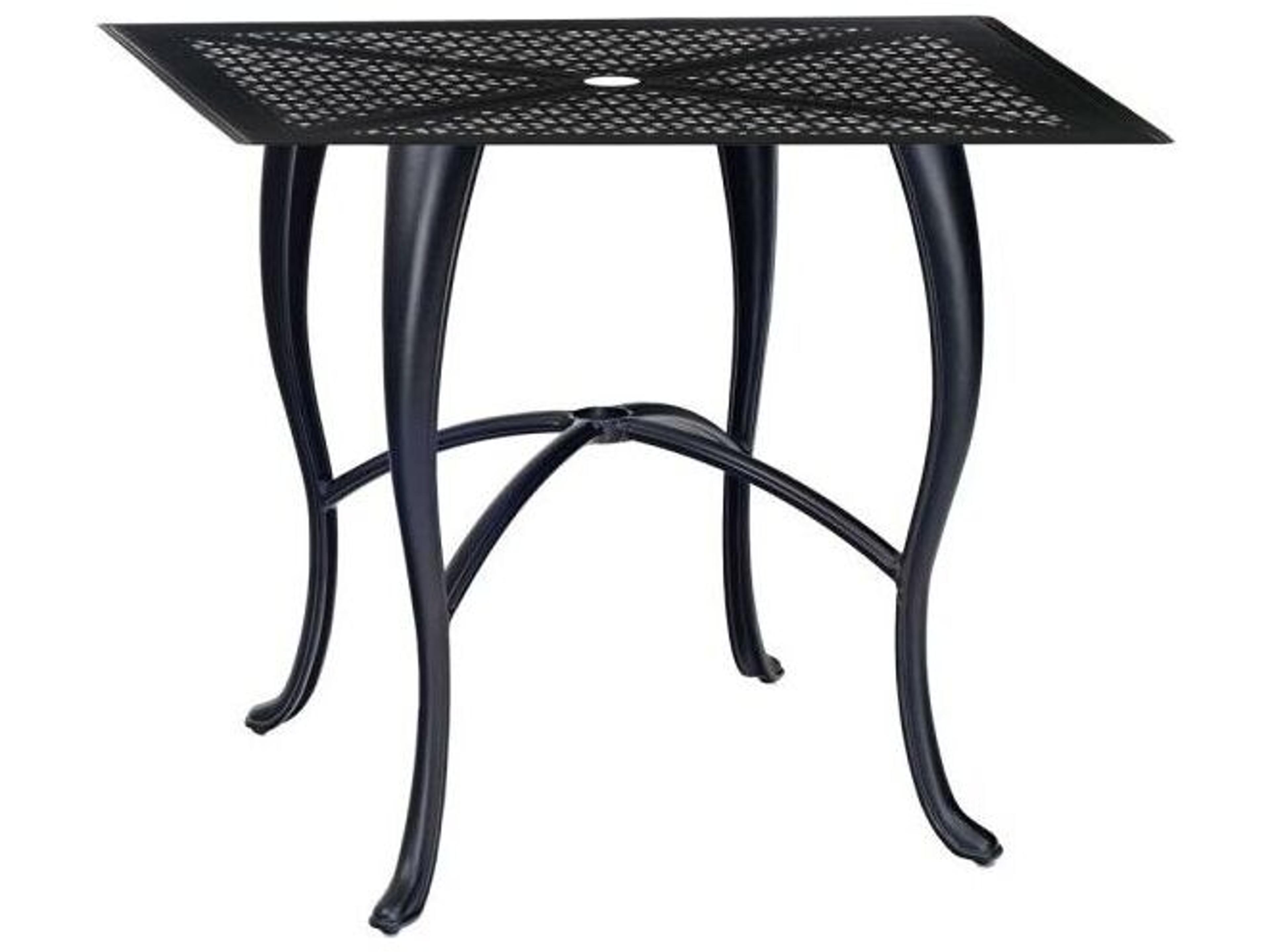 Hampton Cast Aluminum Square Patio Counter Height Table with Umbrella Hole in Cabriole Base