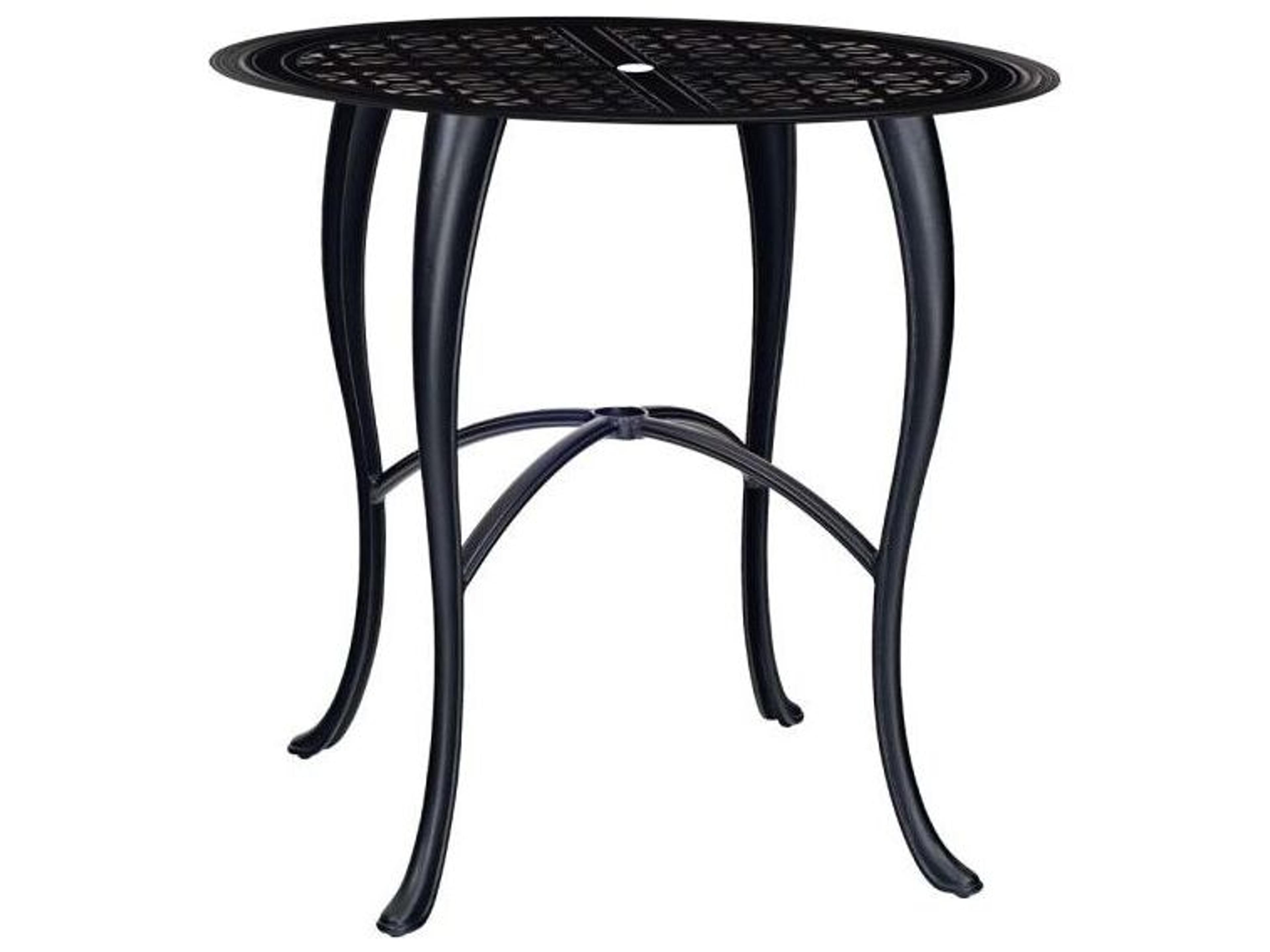 Hampton Cast Aluminum Round Outdoor Bar Height Table with Umbrella Hole in Cabriole Base