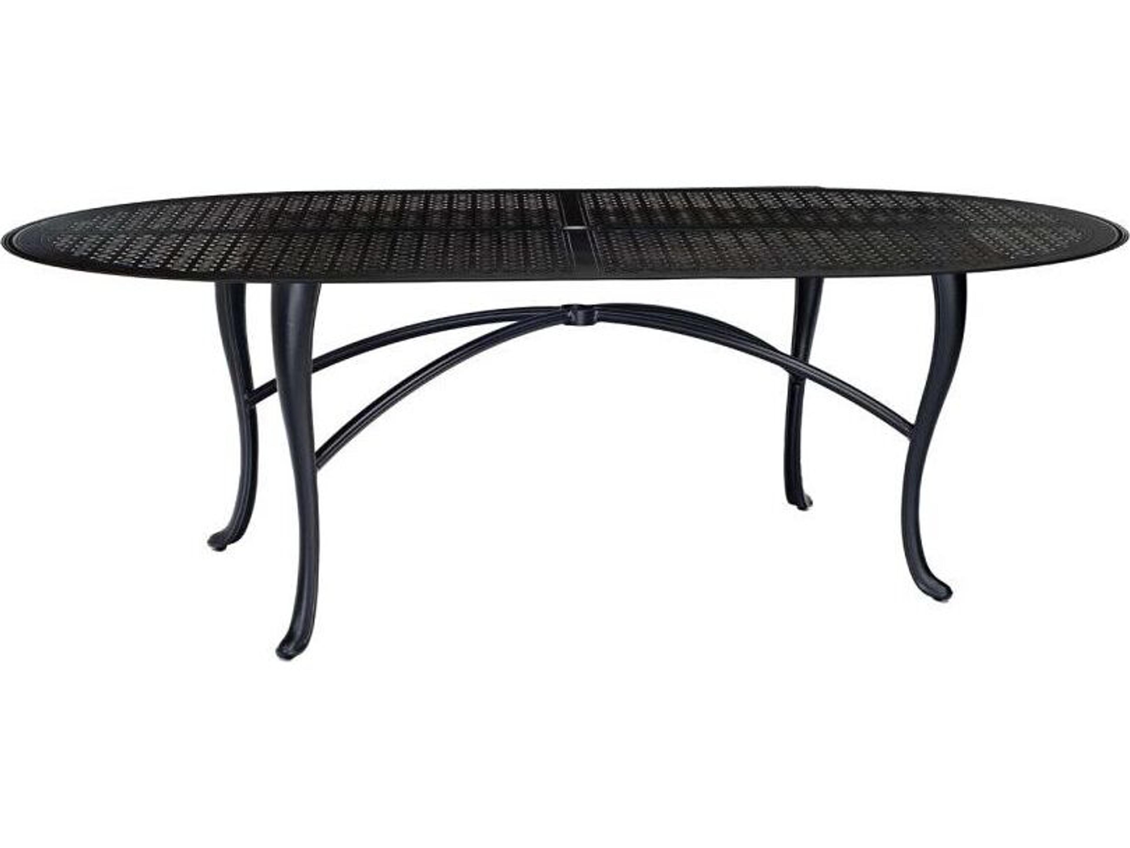 Hampton Cast Aluminum Rectangular Patio Dining Table with Umbrella Hole in Cabriole Base
