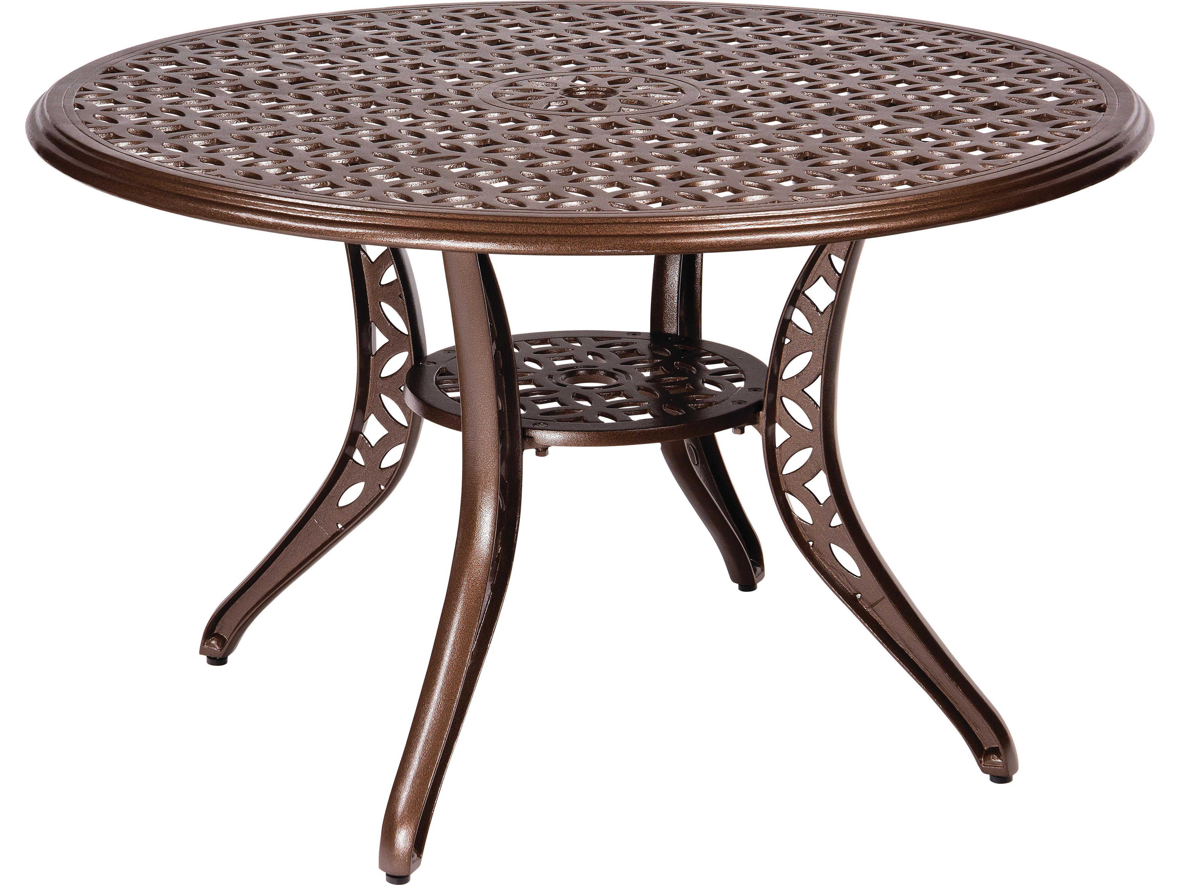 Casa Cast Aluminum Round Outdoor Patio Dining Table with Umbrella Hole