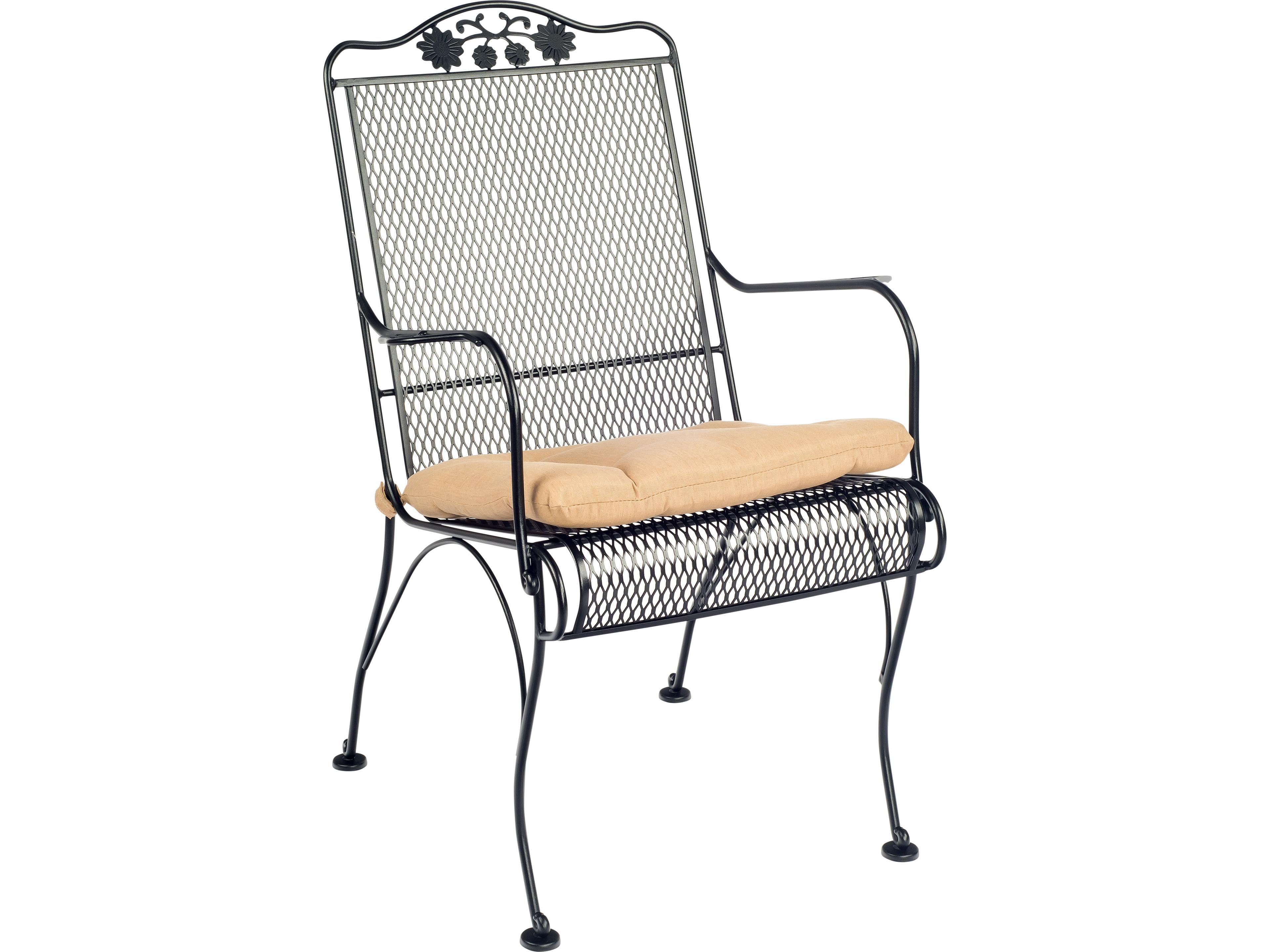 Briarwood Wrought Iron High Back Patio Dining Arm Chair with Cushion