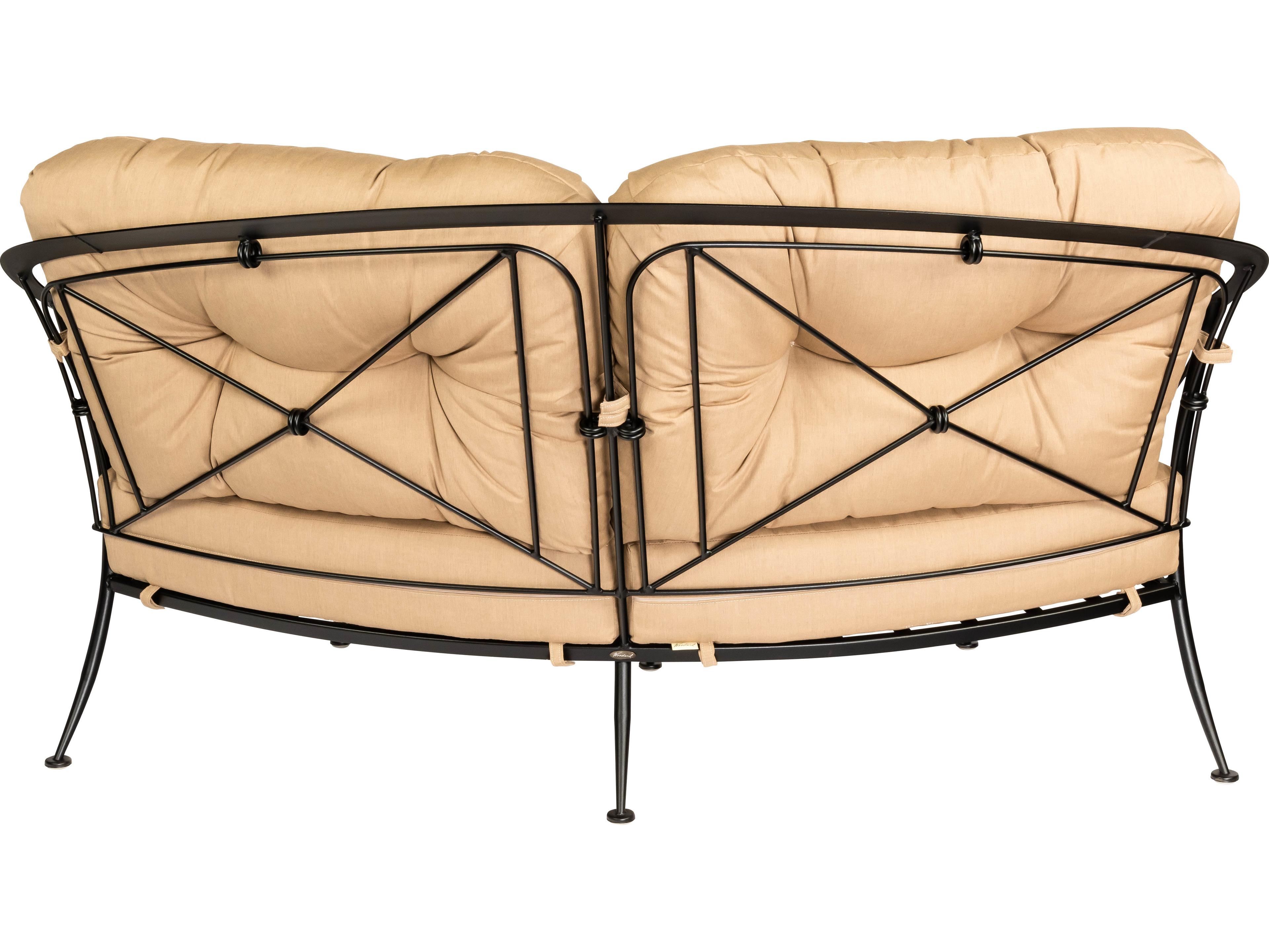 Woodard Derby Cushion Wrought Iron Crescent Outdoor Loveseat
