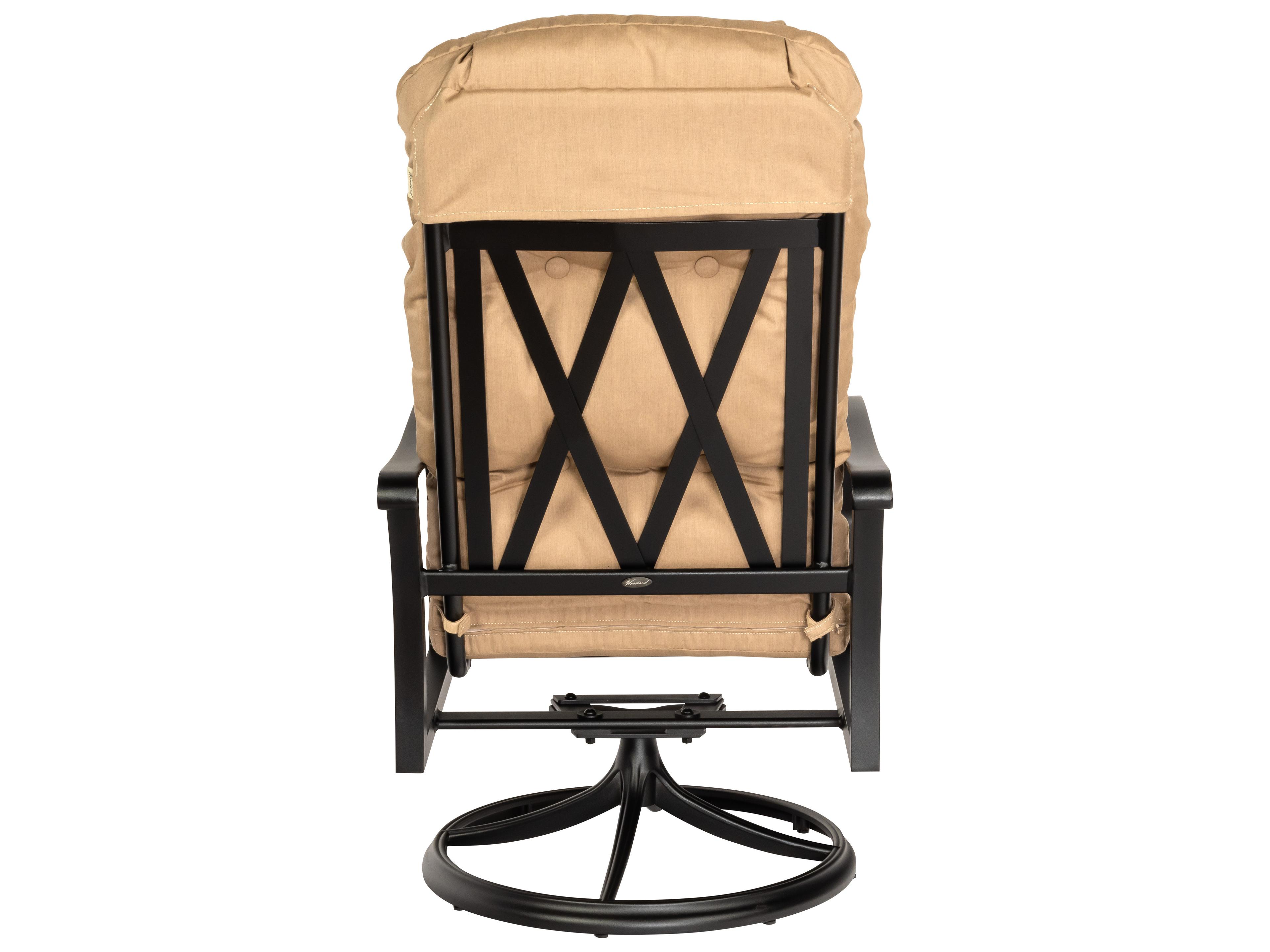 Woodard Cortland Cushion Aluminum High Back Swivel Rocker Outdoor Dining Arm Chair