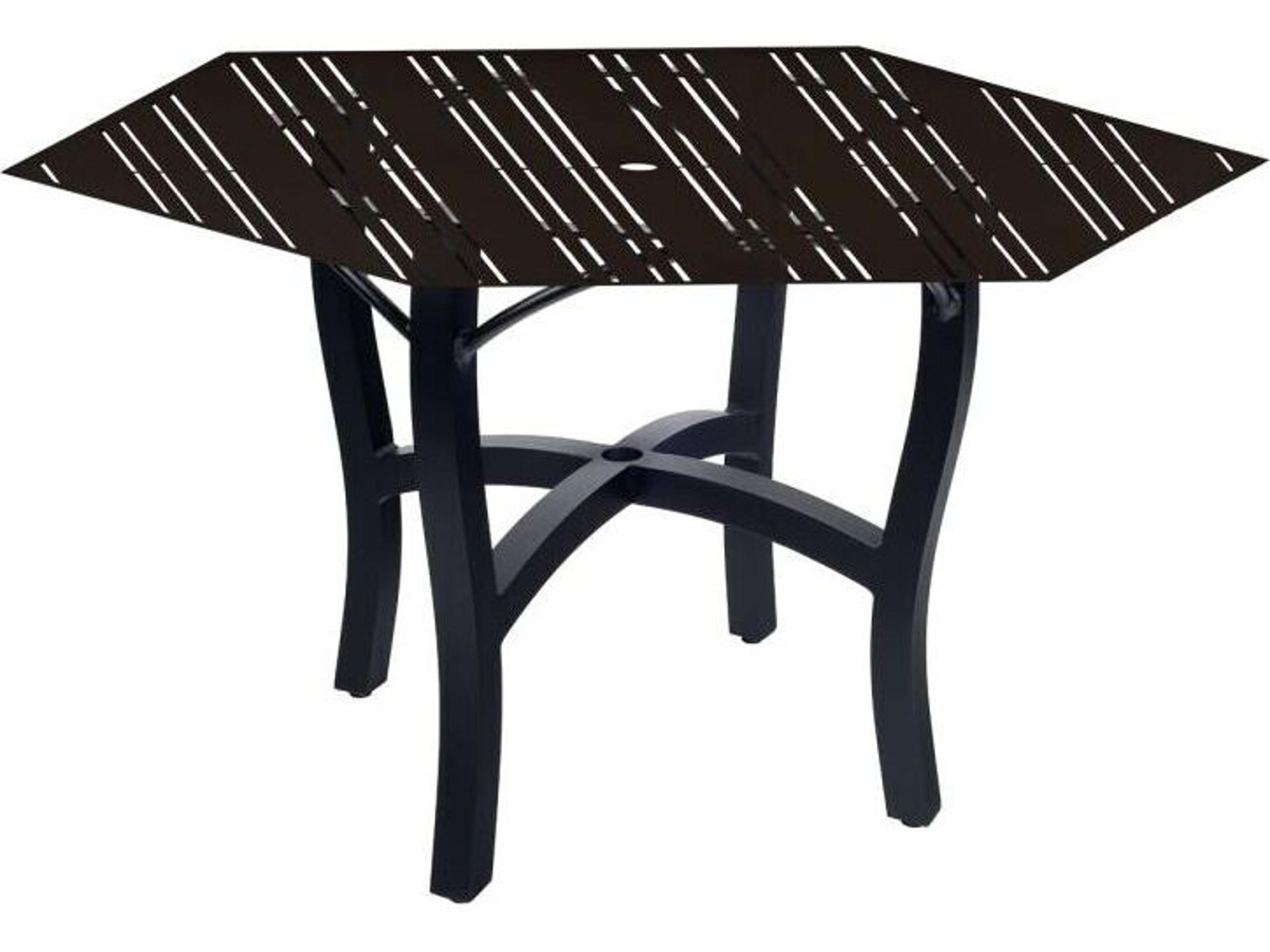 Tri-slat Aluminum Hexagonal Outdoor Dining Table with Umbrella Hole in Carson Base