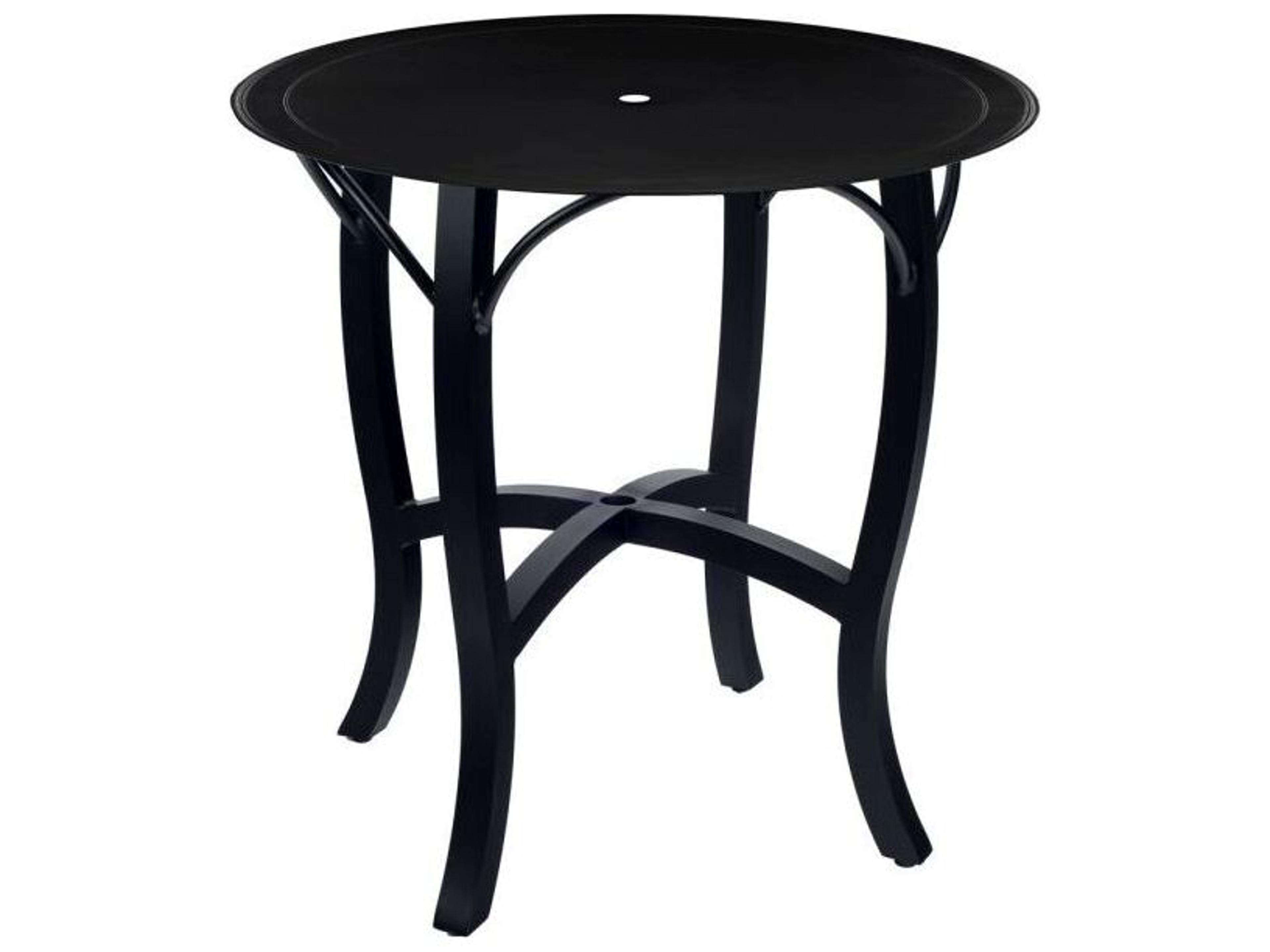 Solid Cast Aluminum Round Outdoor Counter Height Table with Umbrella Hole in Carson Base