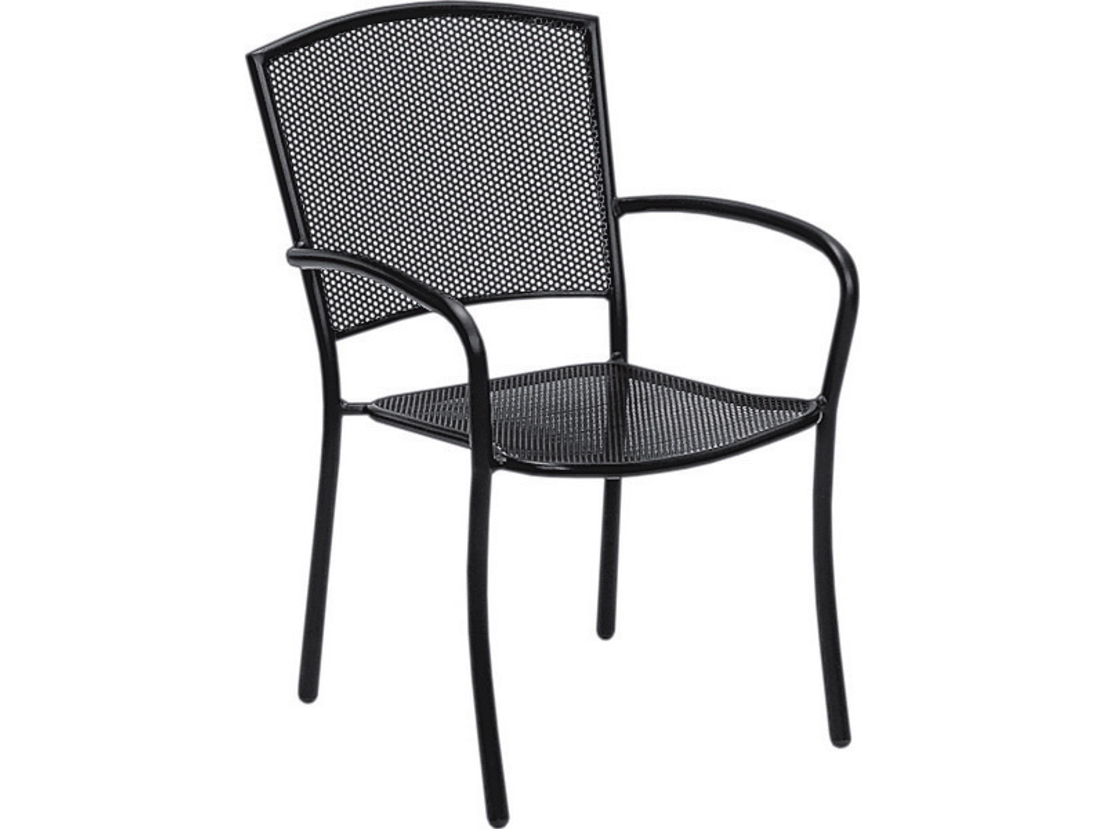 Albion Wrought Iron Stackable Outdoor Dining Arm Chair -Textured Black