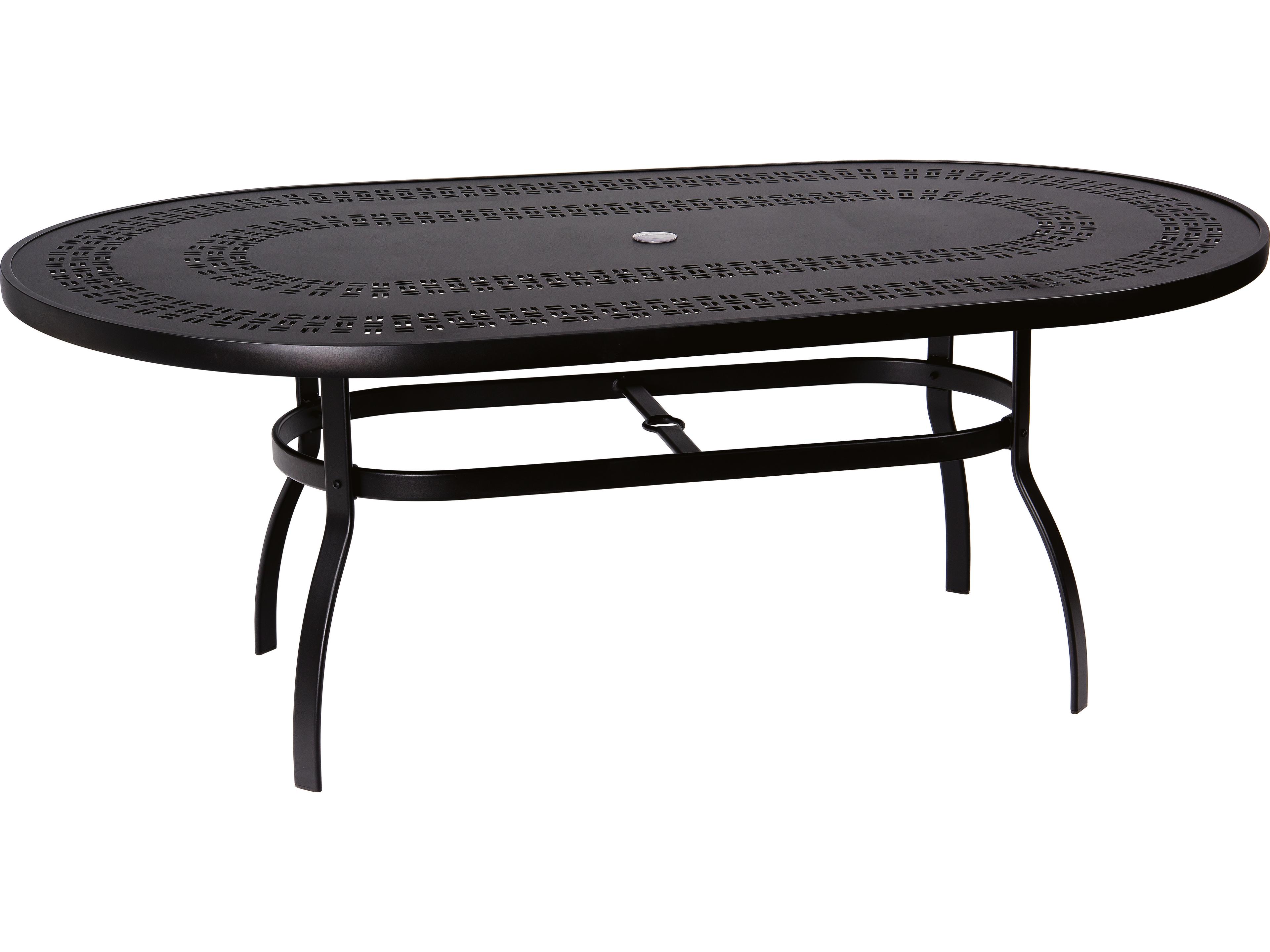 Aluminum Deluxe Oval Trellis Top Patio Dining Table with Umbrella Hole