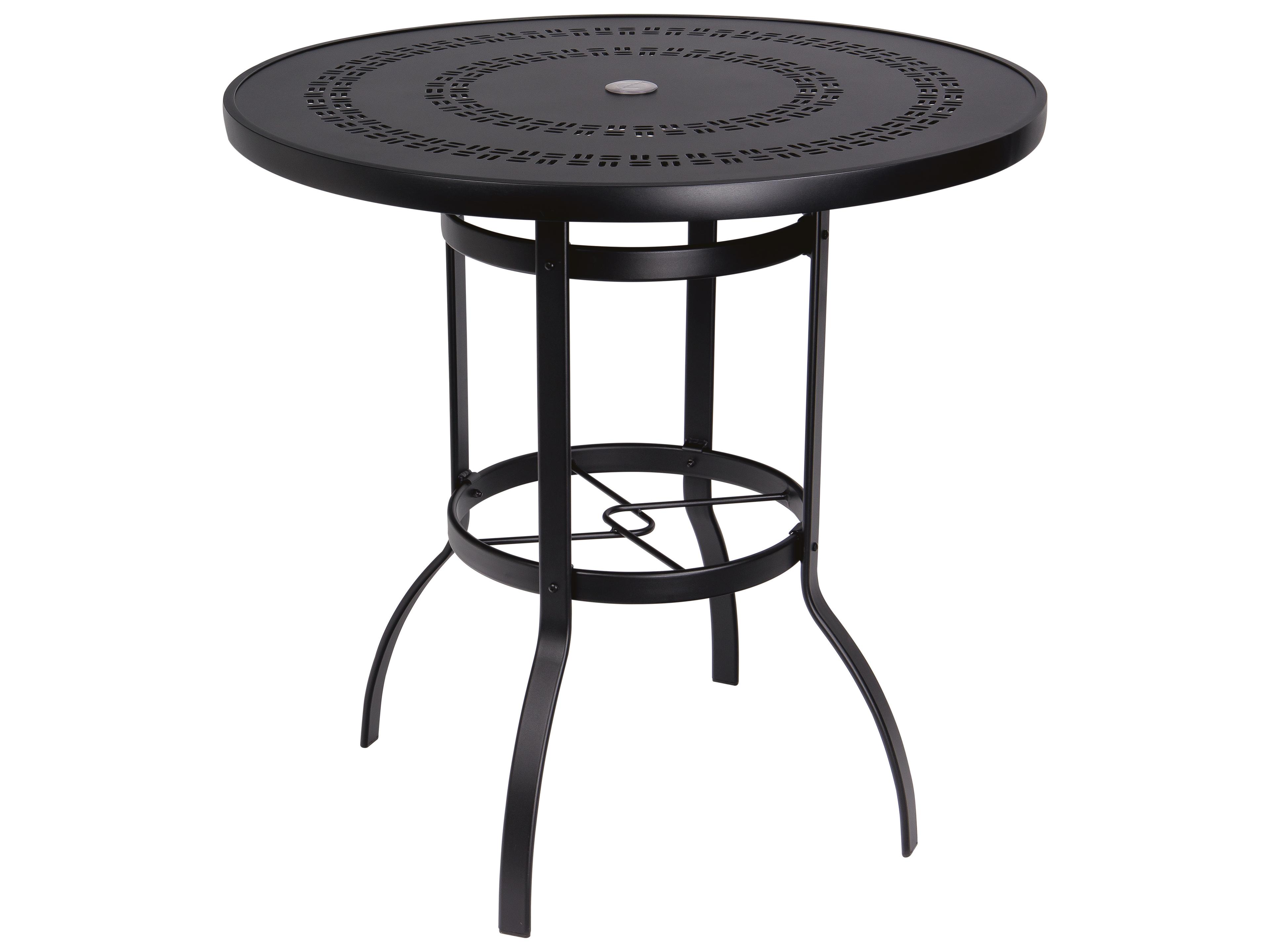 Aluminum Deluxe Round Outdoor Patio Bar Height Table Trellis Top with Umbrella Hole