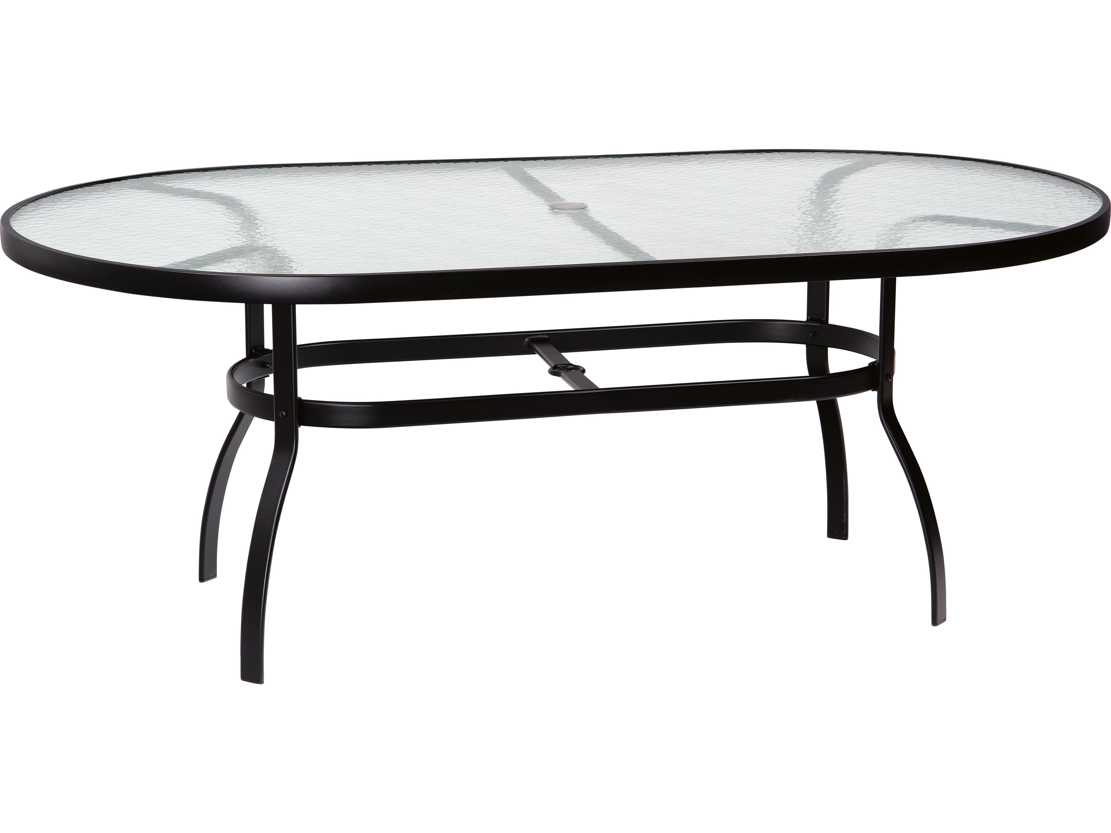 Aluminum Deluxe Oval Obscure Glass Top Table with Umbrella Hole
