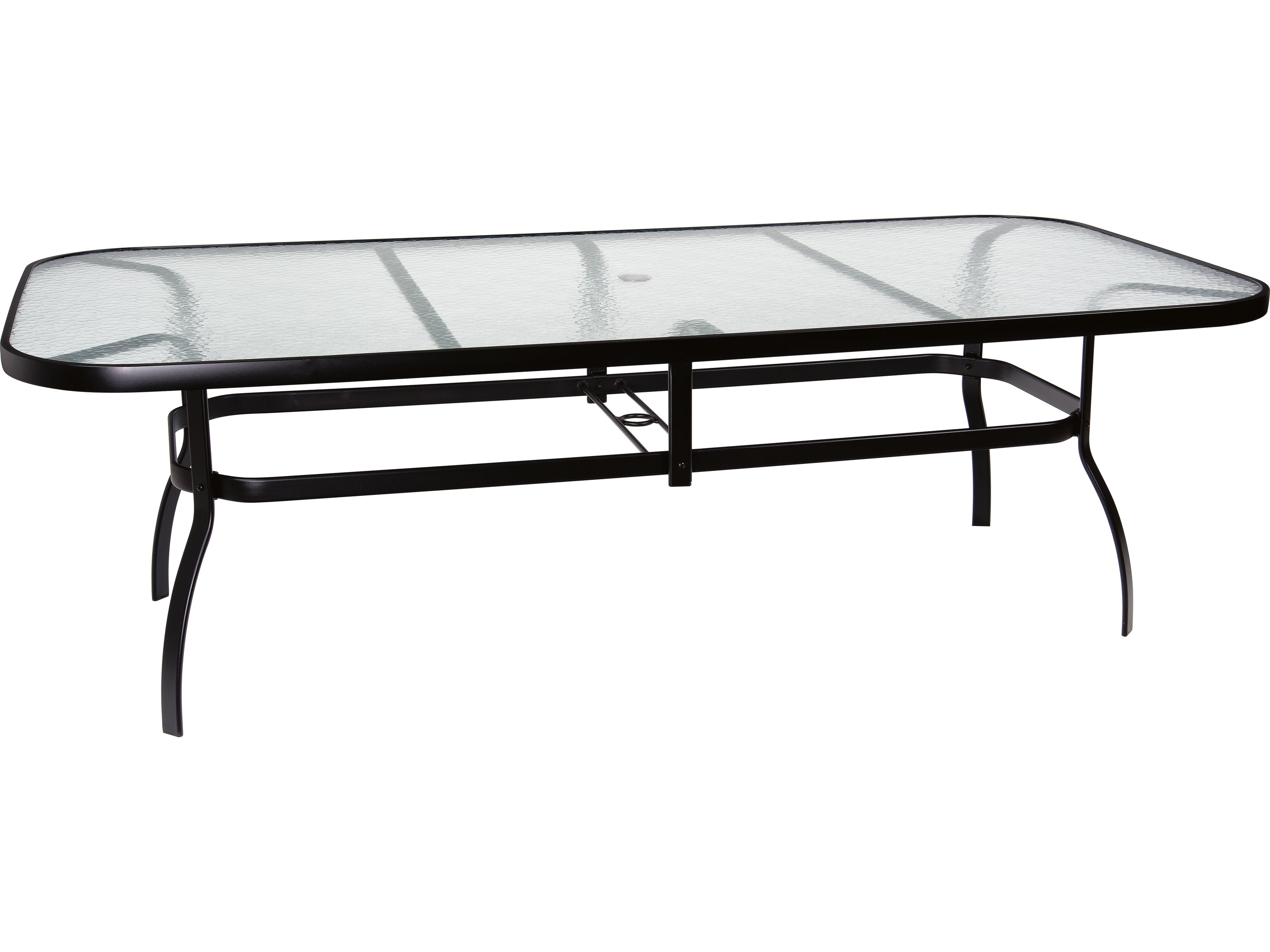 Aluminum Deluxe Rectangular Obscure Glass Top Table with Umbrella Hole