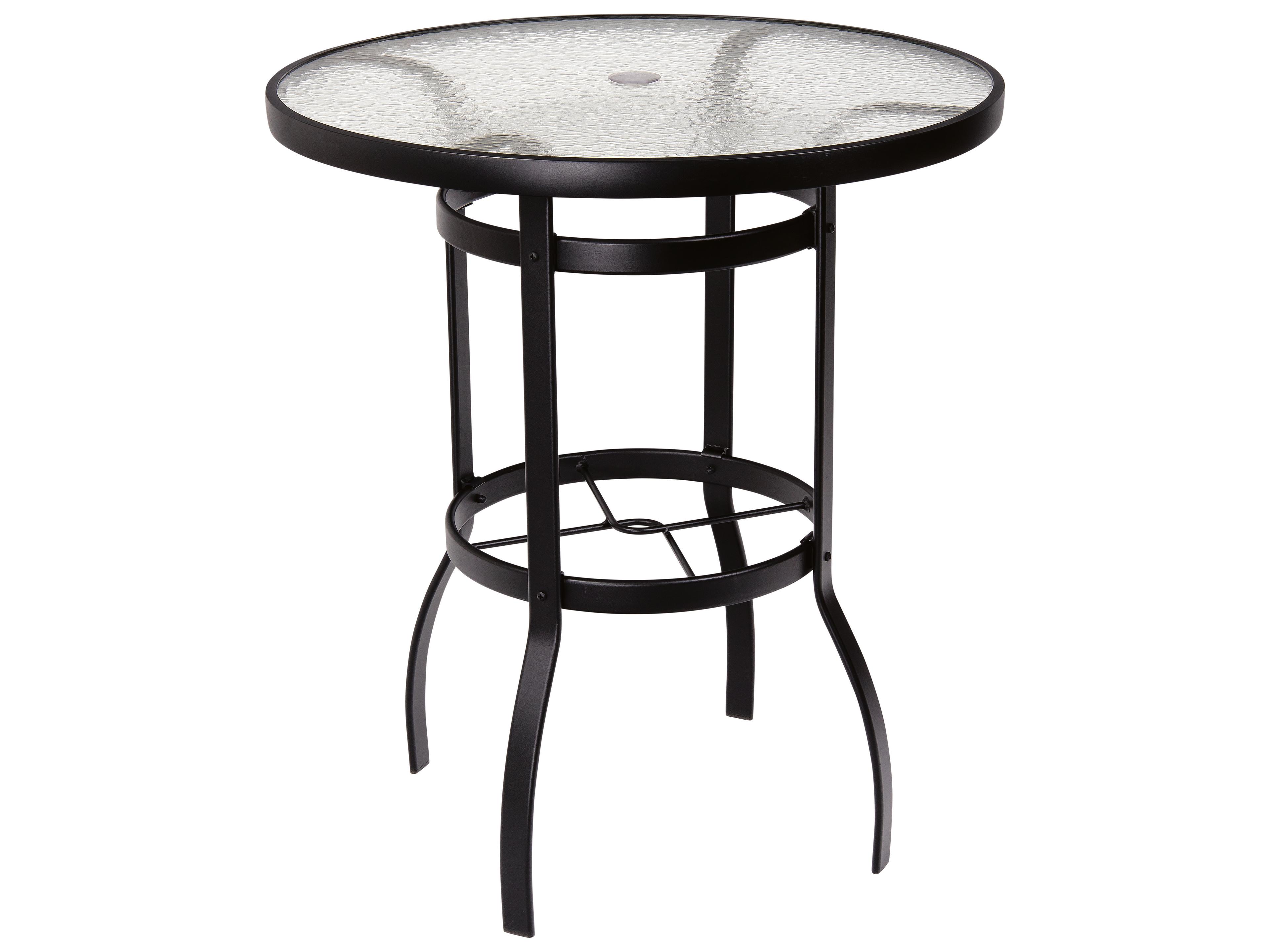 Aluminum Deluxe Round Obscure Glass Top Patio Bar Height Table with Umbrella Hole