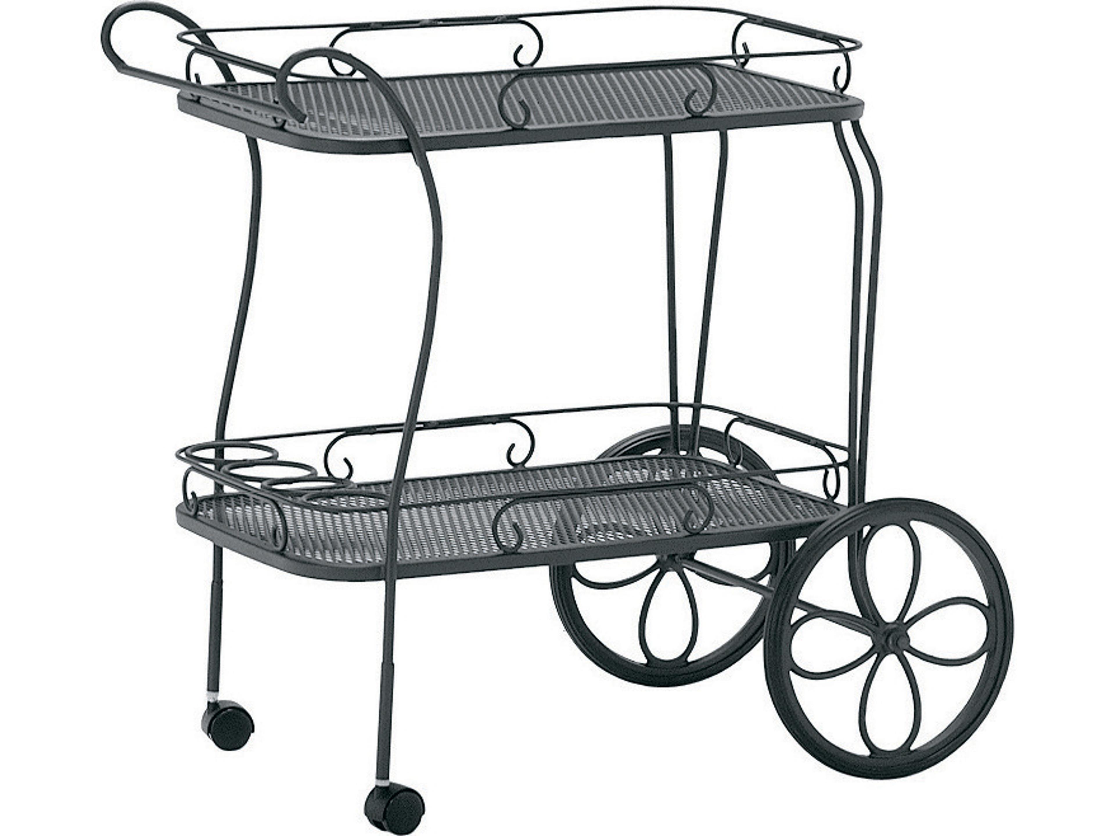 Wrought Iron Mesh Top Tea Serving Cart with Removable Serving Tray