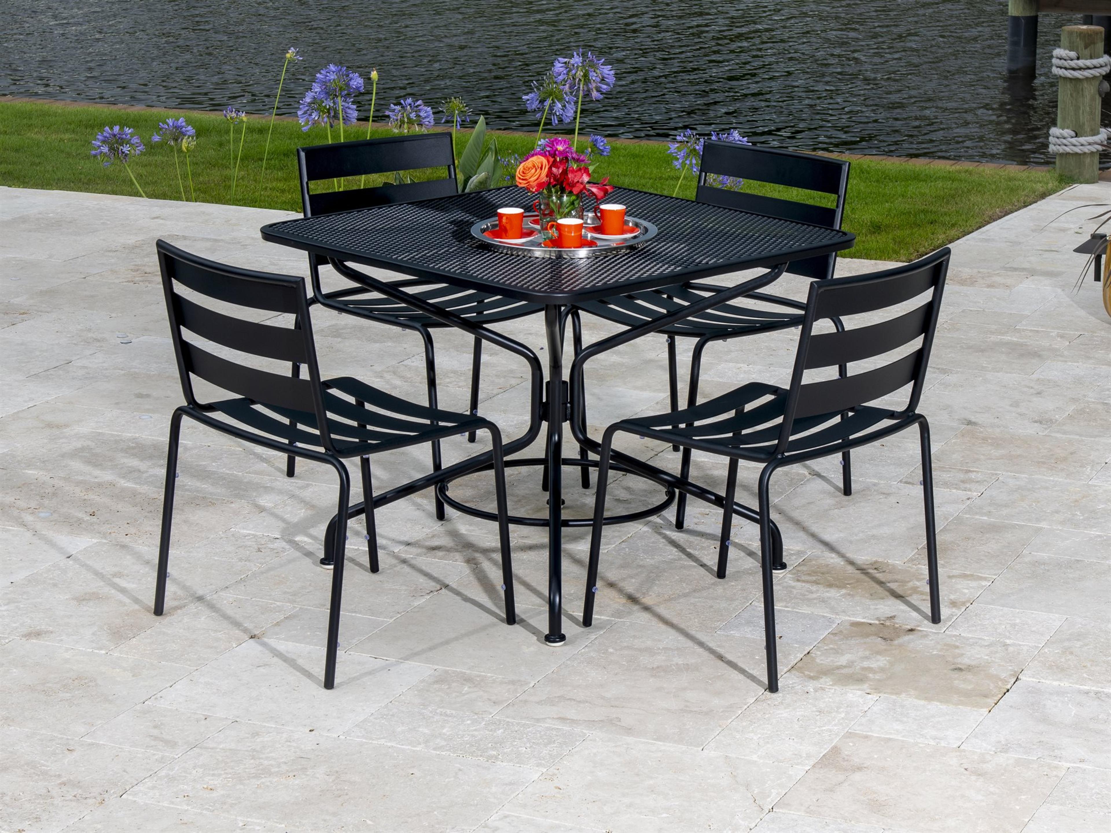 Cafe Series Wrought Iron Textured Black Outdoor Patio Dining Set