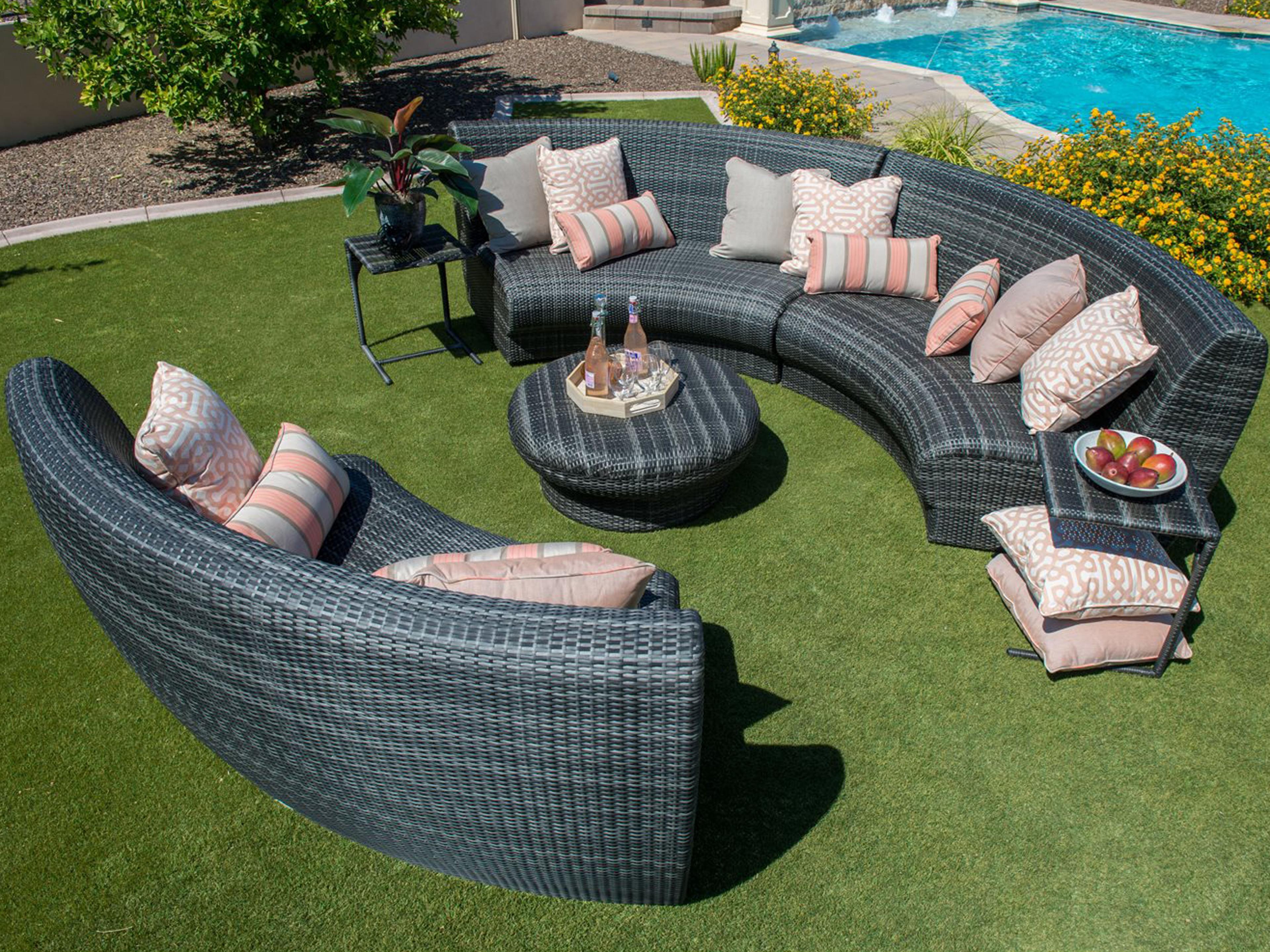 Geni Wicker Charcoal Gray Curved Outdoor Patio Lounge Set