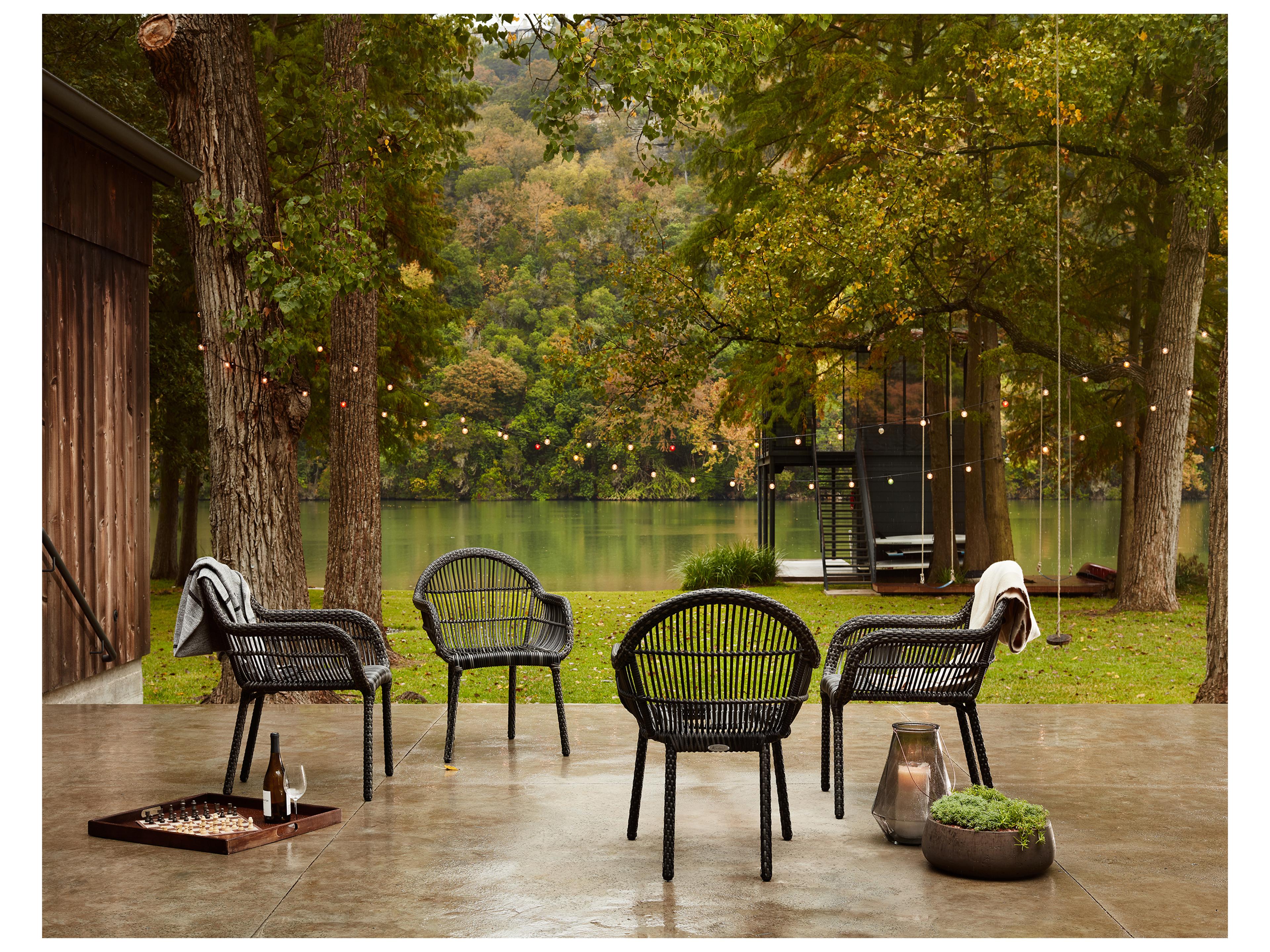 Woodard Cape Wicker Charcoal Gray Cape Patio Dining Arm Chair