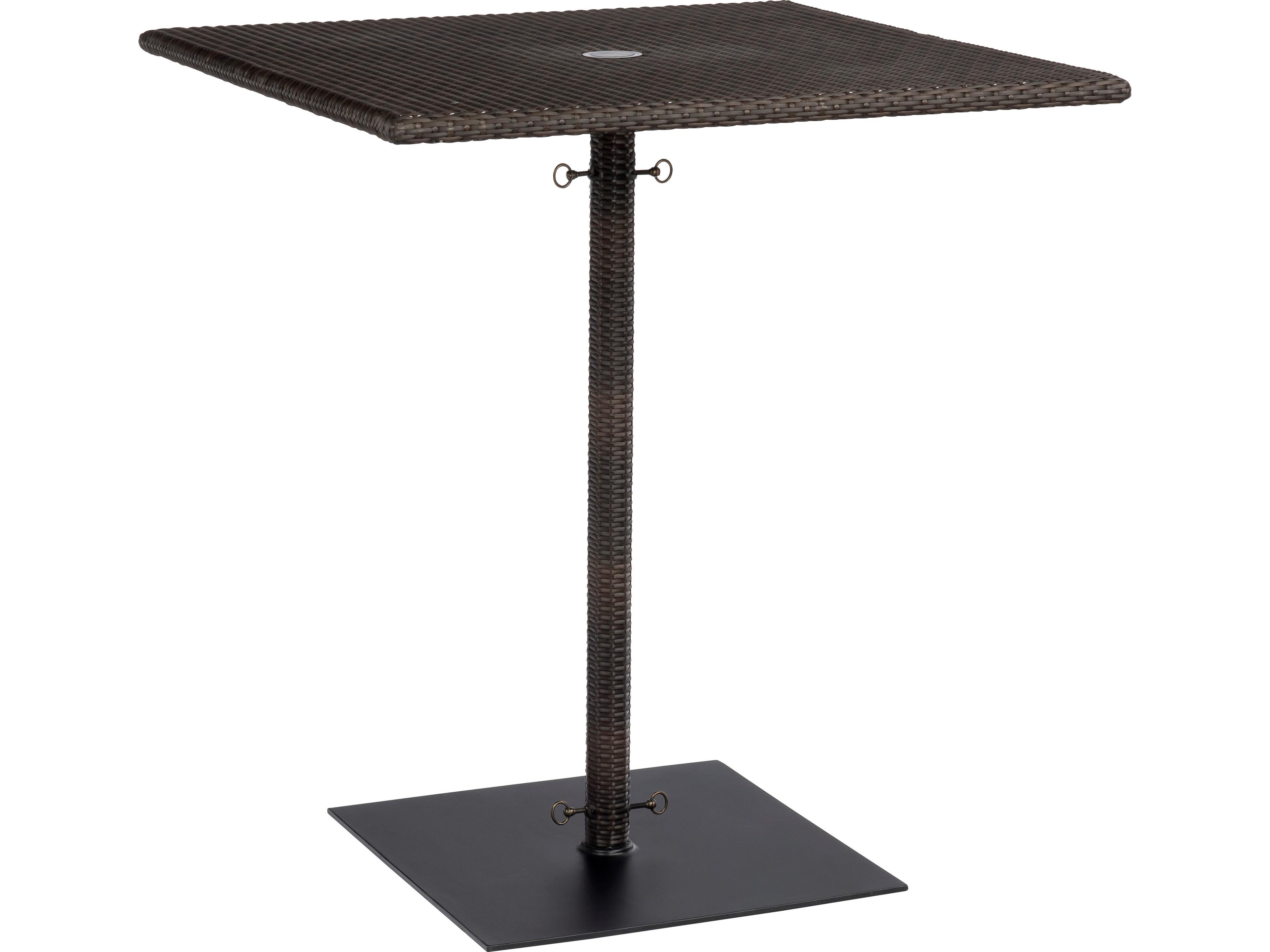 Whitecraft All-Weather Wicker Square Outdoor Patio Bar Table with Umbrella Hole