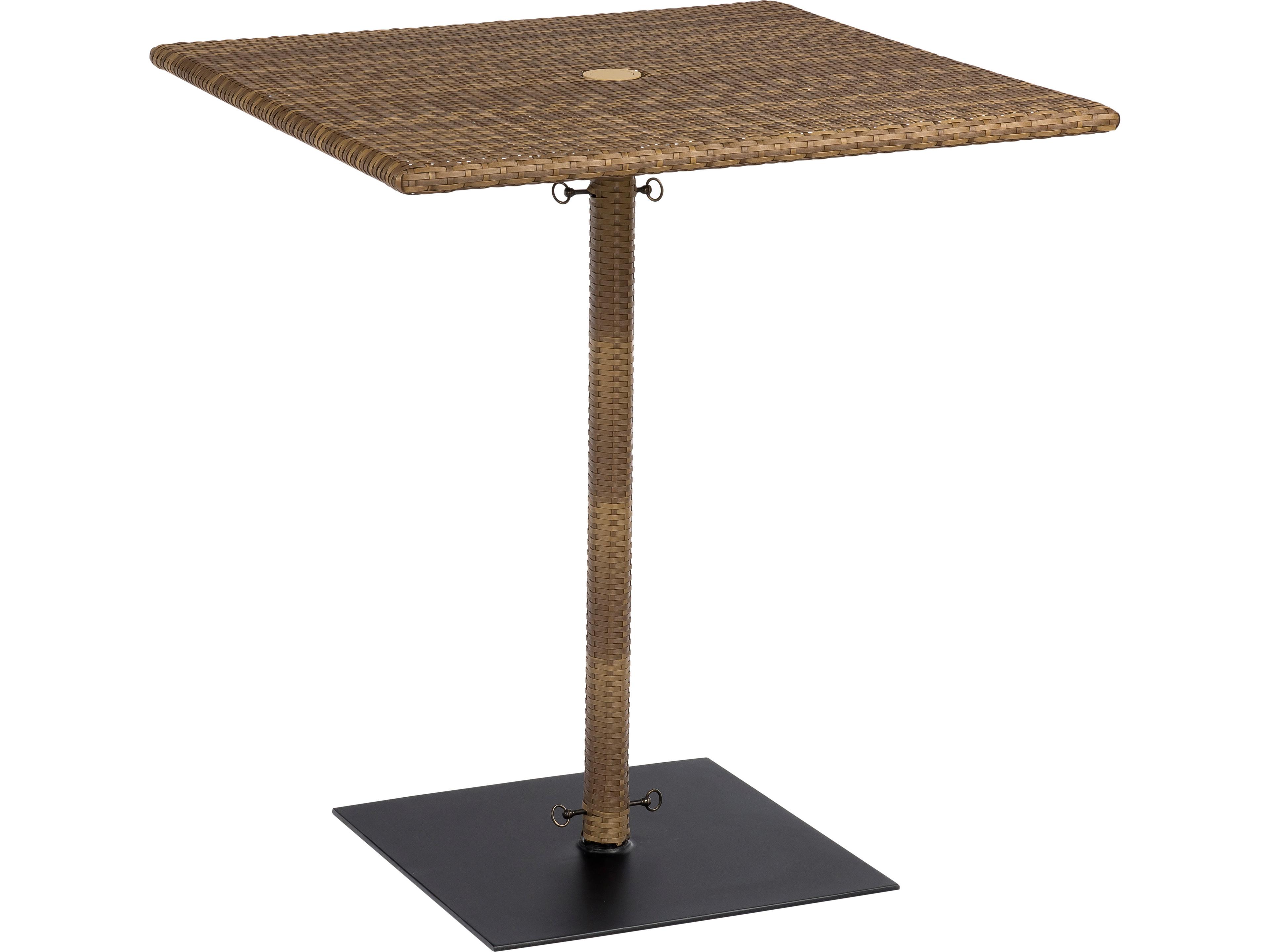 Woodard Whitecraft All-Weather Wicker Square Outdoor Patio Bar Table with Umbrella Hole