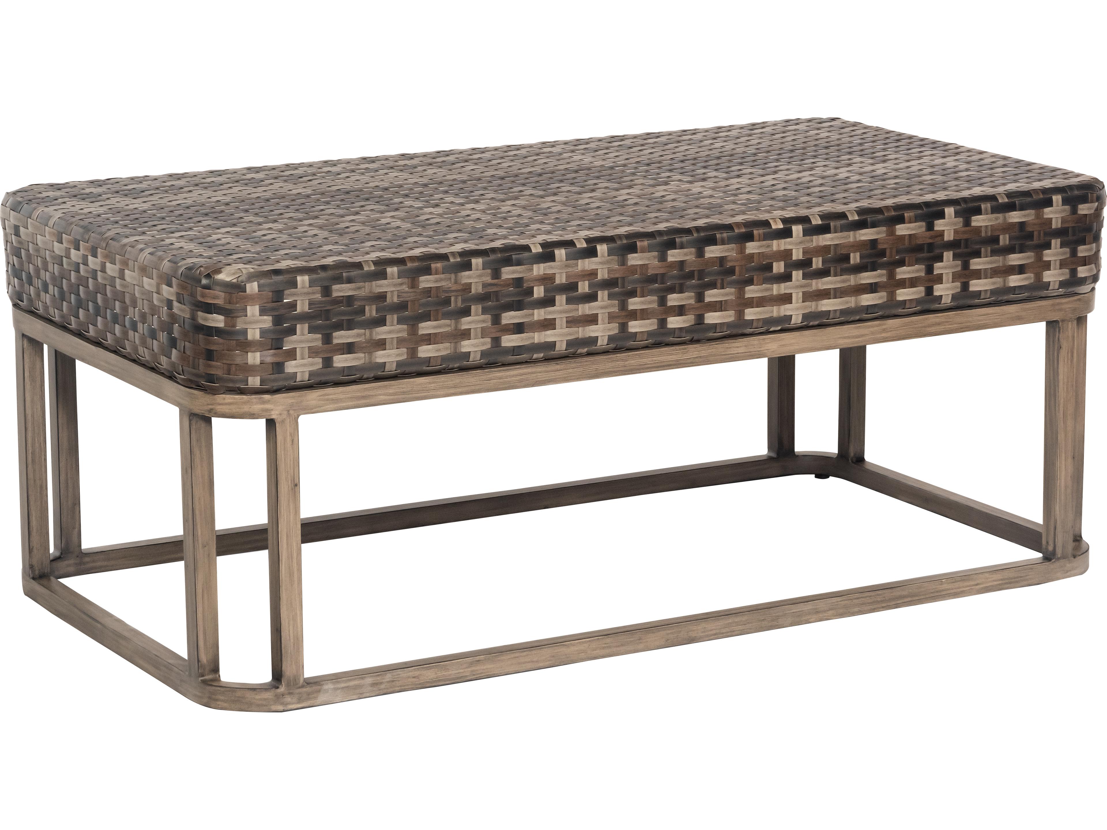 Reunion Wicker Calico Rectangular Glass Top Patio Coffee Table
