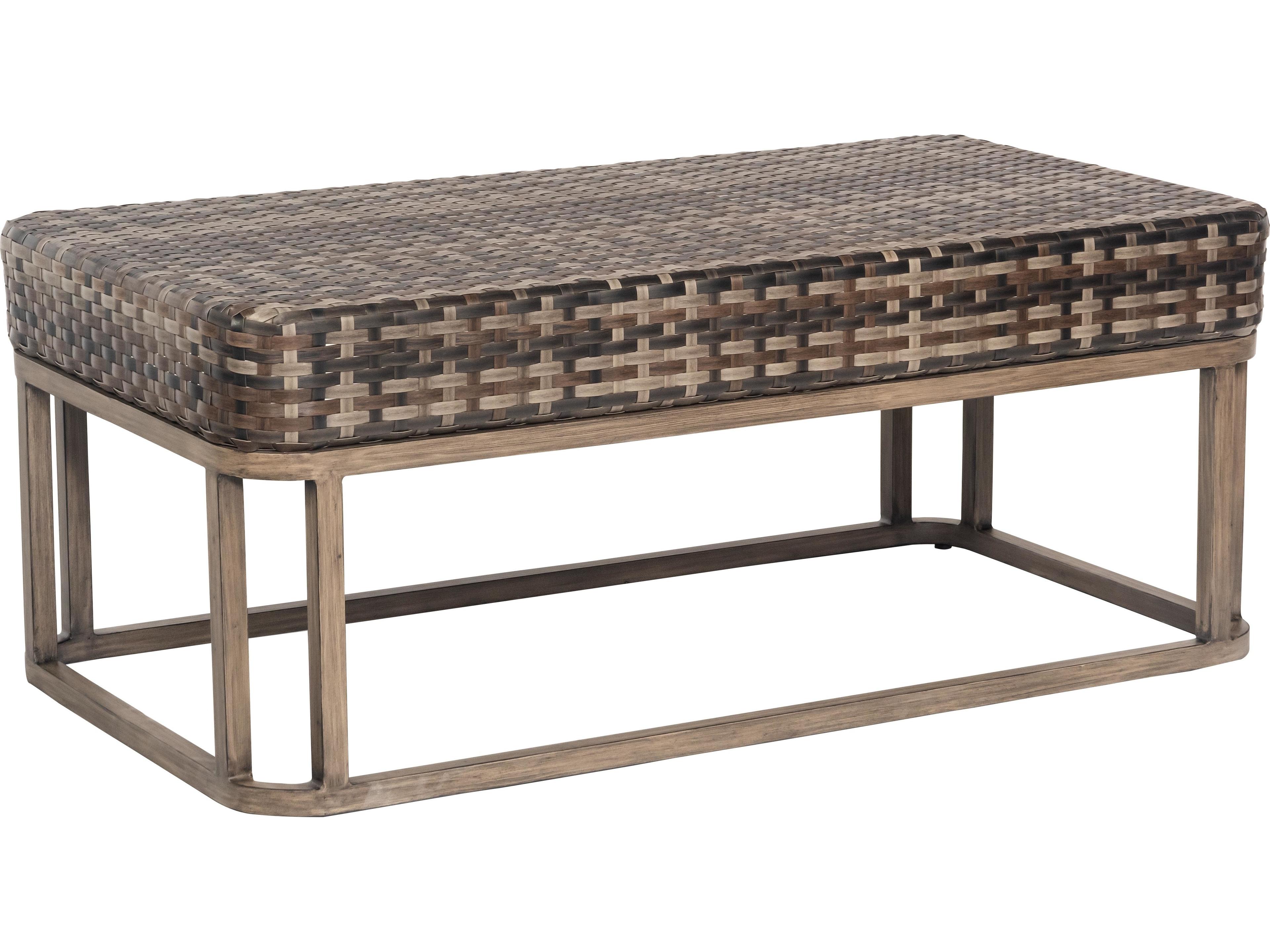 Woodard Reunion Wicker Calico Rectangular Glass Top Patio Coffee Table