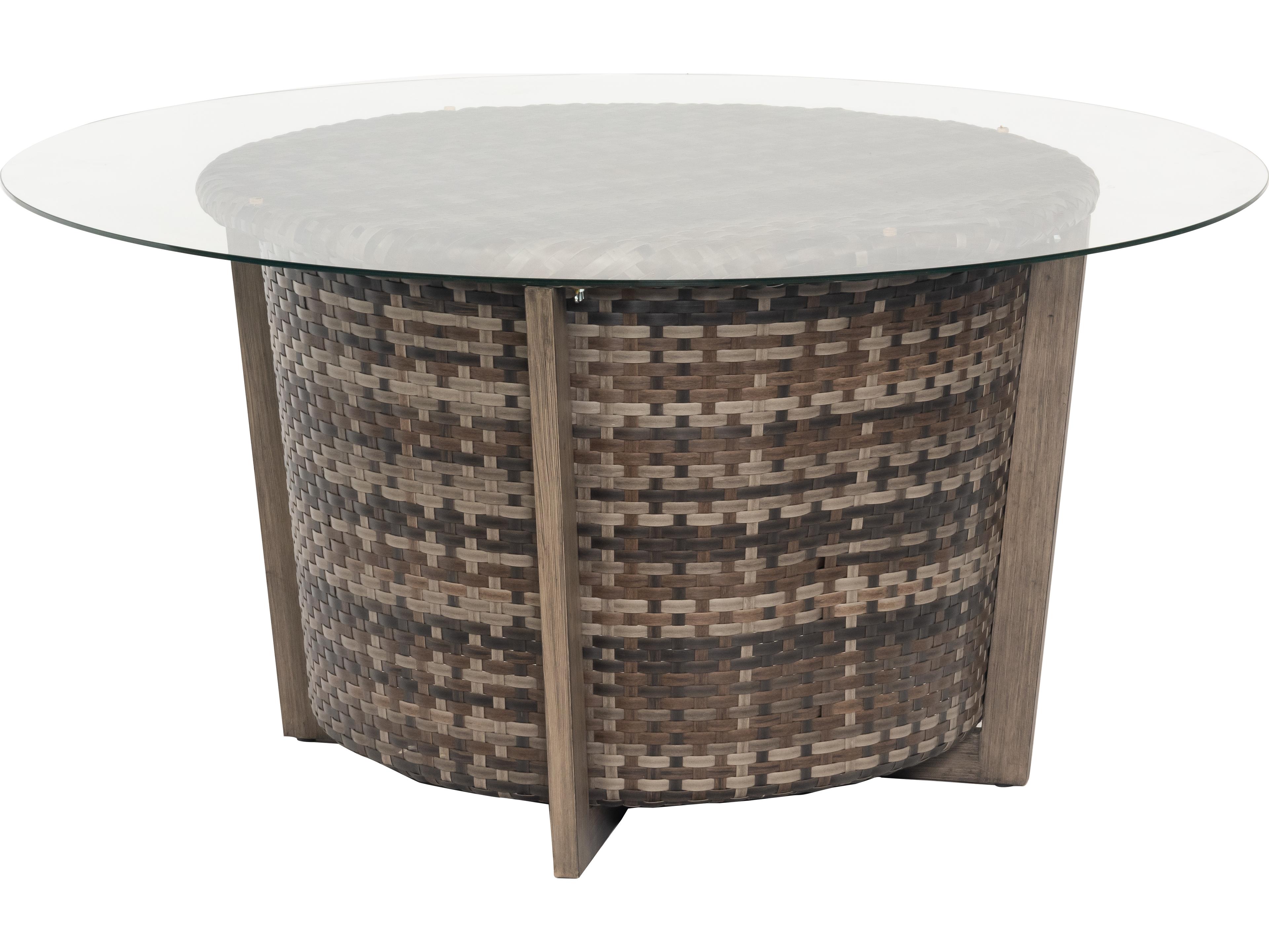 Reunion Wicker Calico Round Glass Top Patio Chat Table