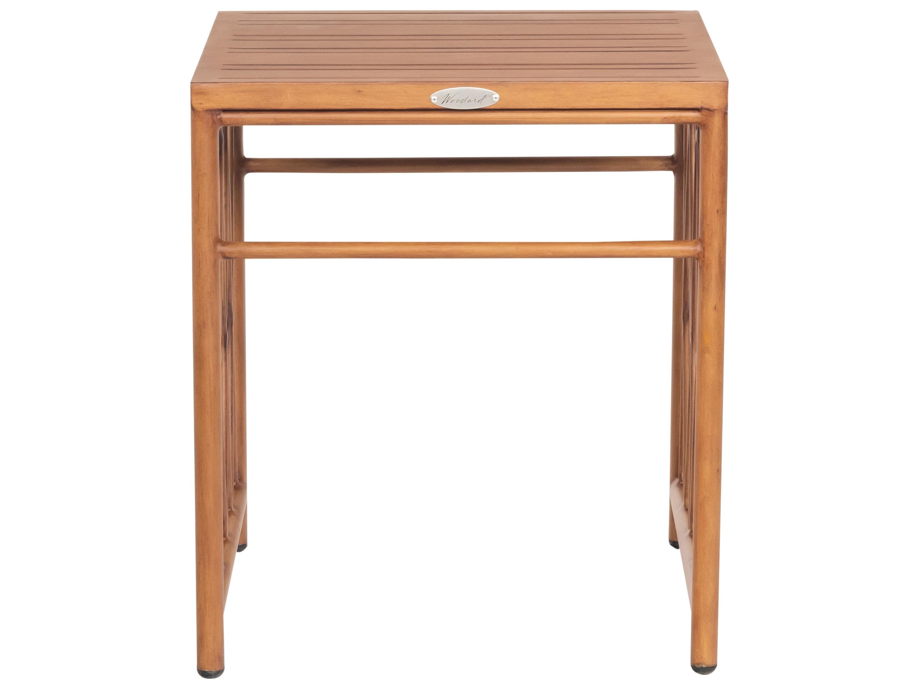 Woodard Cane Aluminum Cane Square Slatted Top Patio End Table