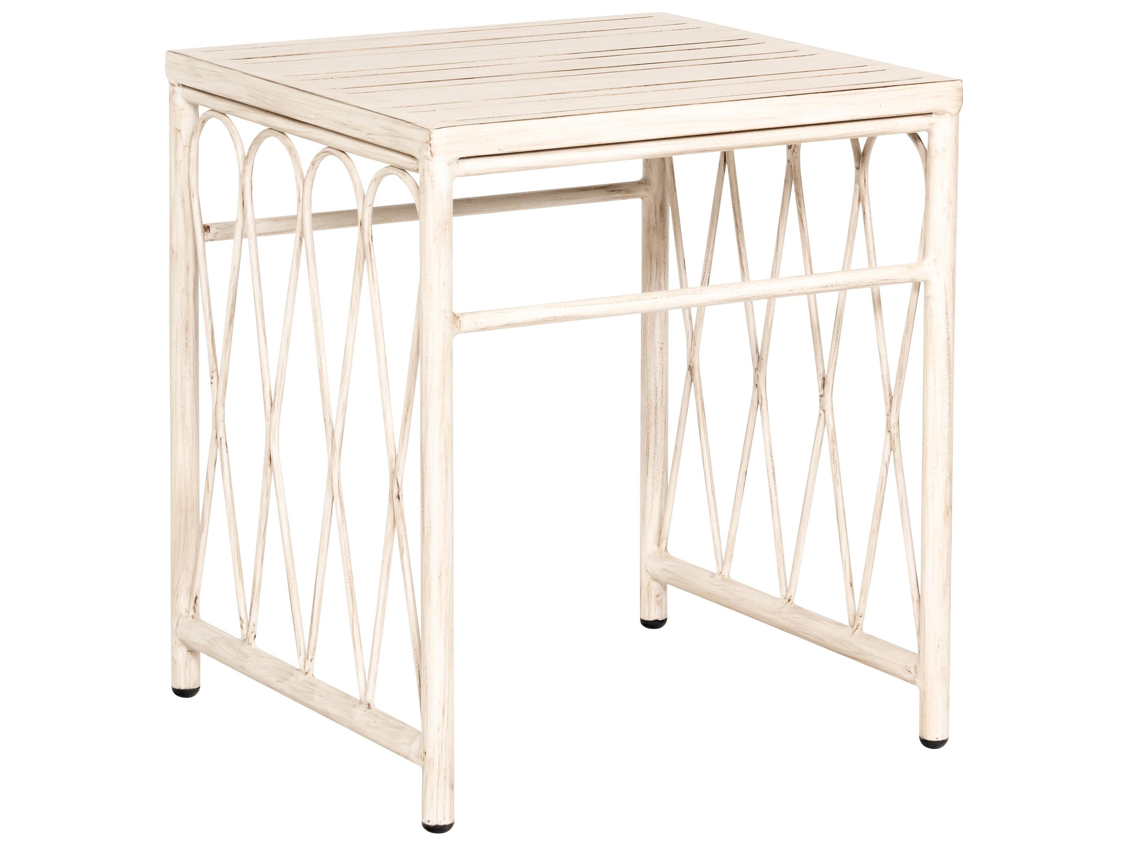 Woodard Cane Aluminum Cane Square Slatted Top Patio End Table