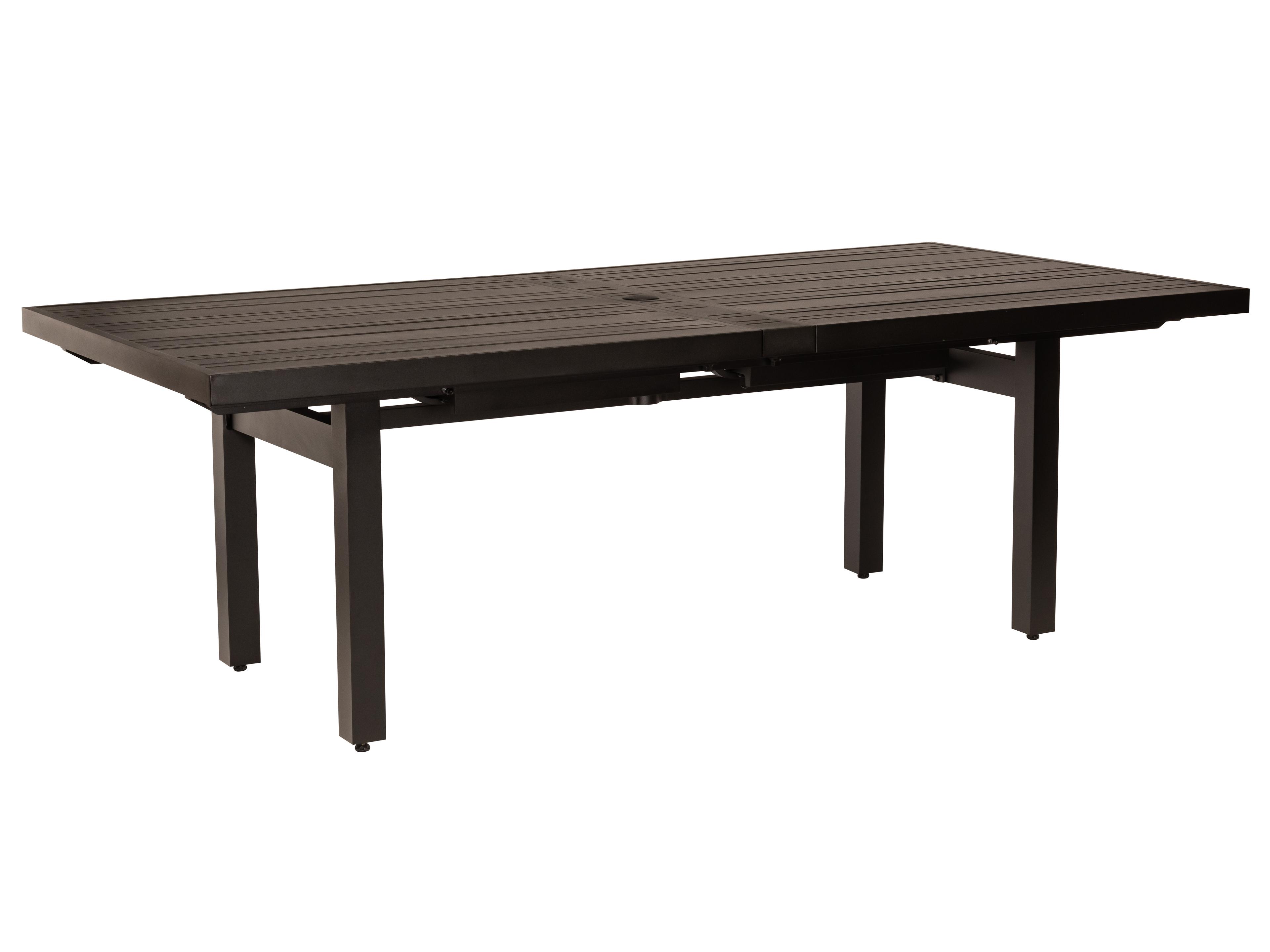 Tri-slat Aluminum Rectangular Extendable Patio Dining Table with Umbrella Hole