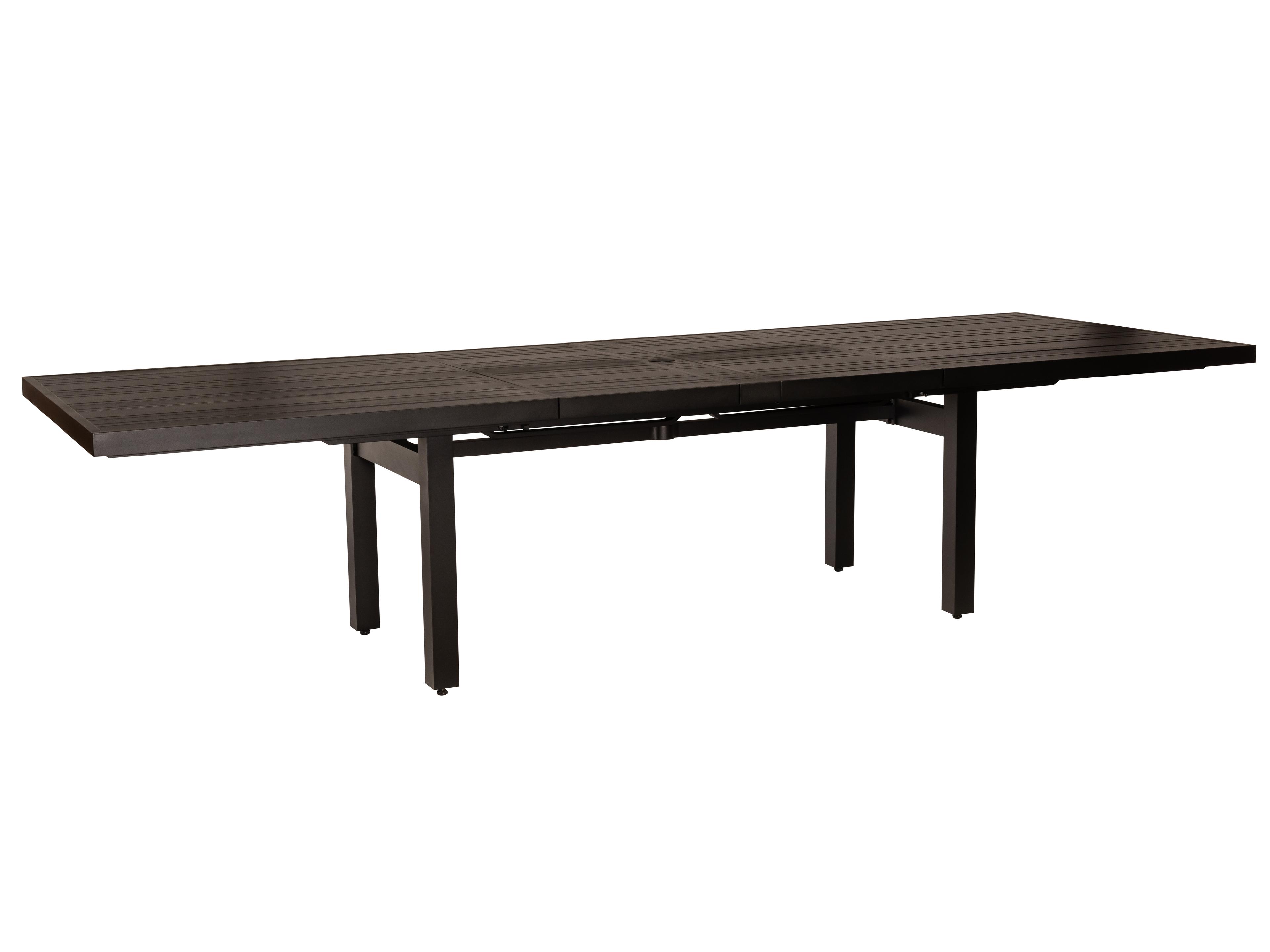 Woodard Tri-slat Aluminum Rectangular Extendable Patio Dining Table with Umbrella Hole