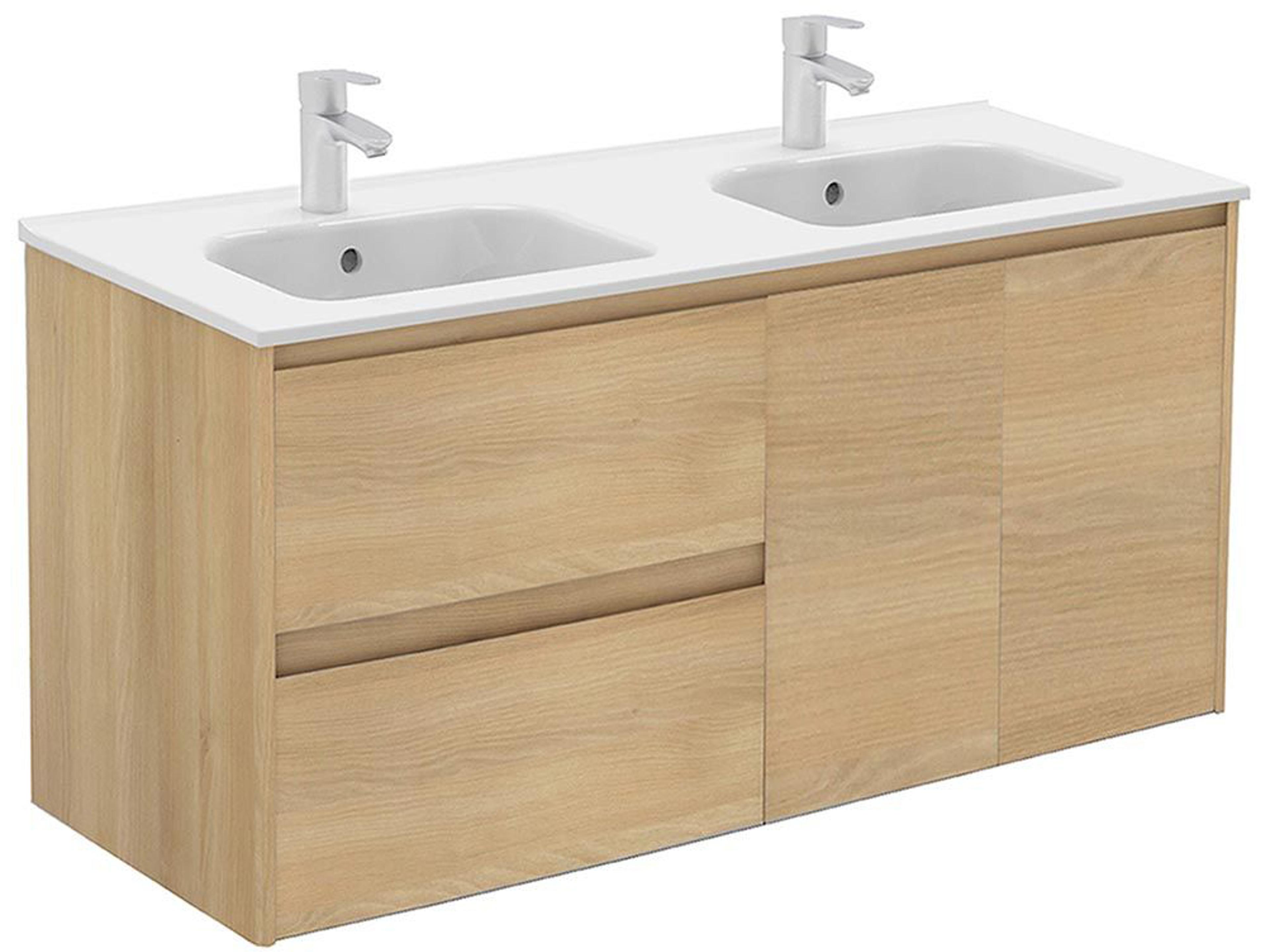 Ambra Wall Mounted Double Vanity Modern Nordic Oak