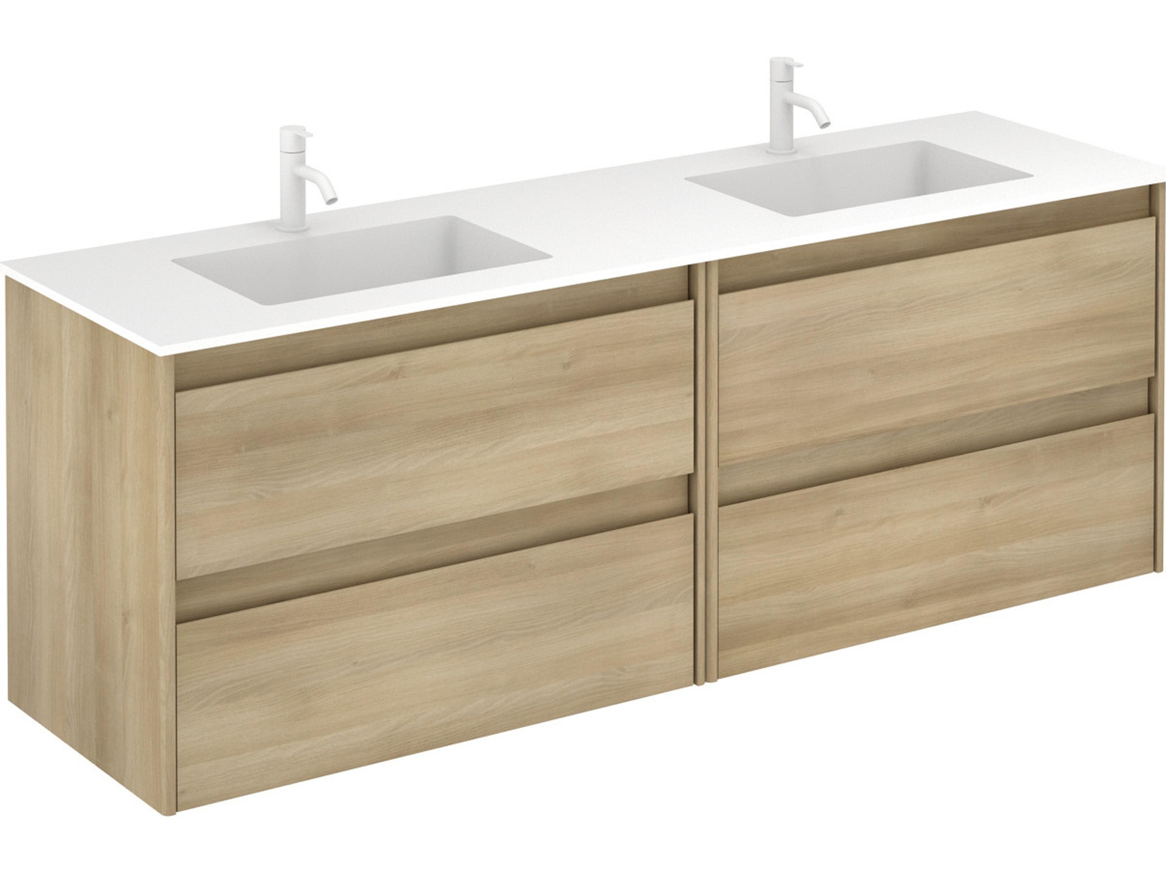 Ambra 160 Double Vanity Wall Mounted Nordic Oak